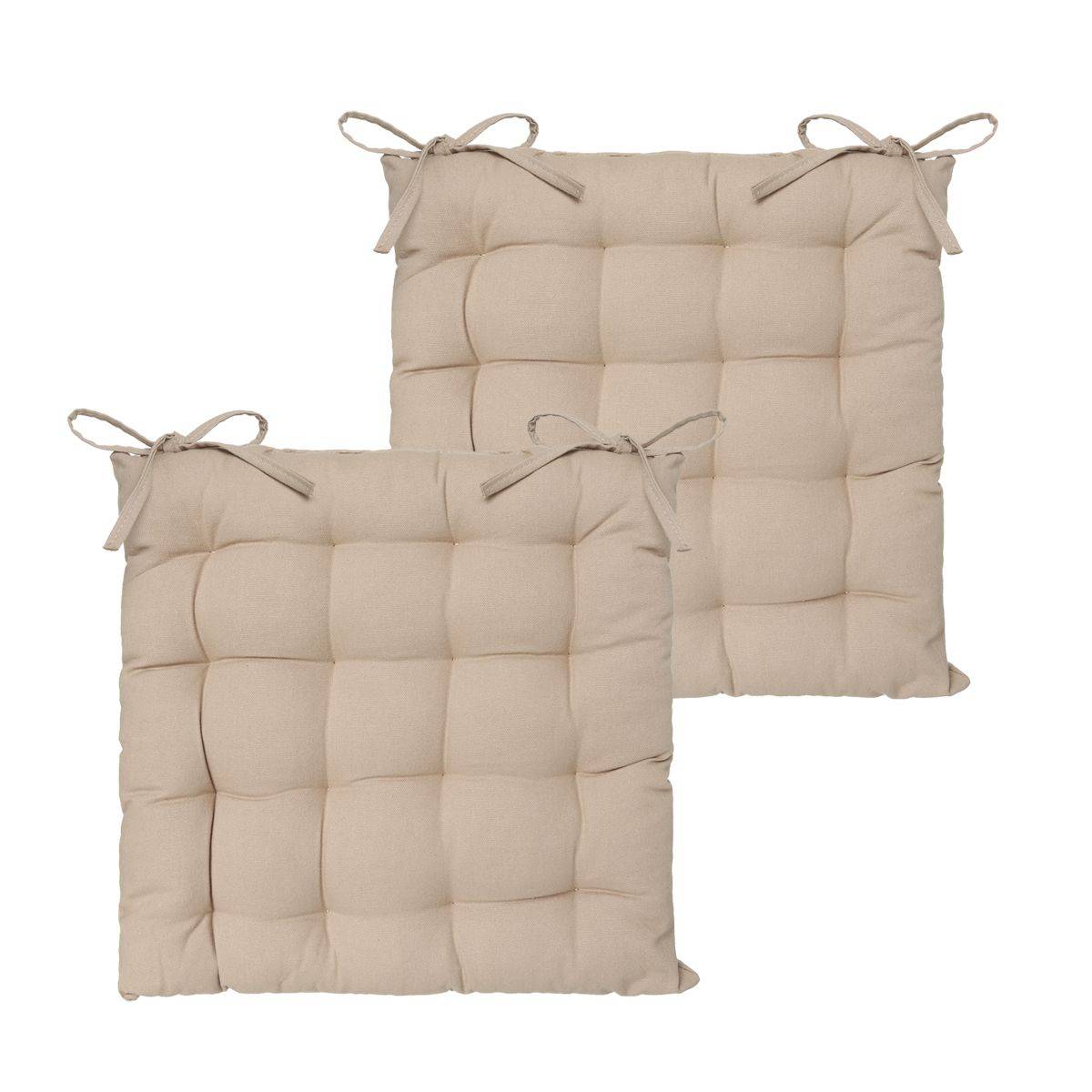 Lot de 2 Galettes de chaise en Coton Beige 38 x 38 cm - Image 1