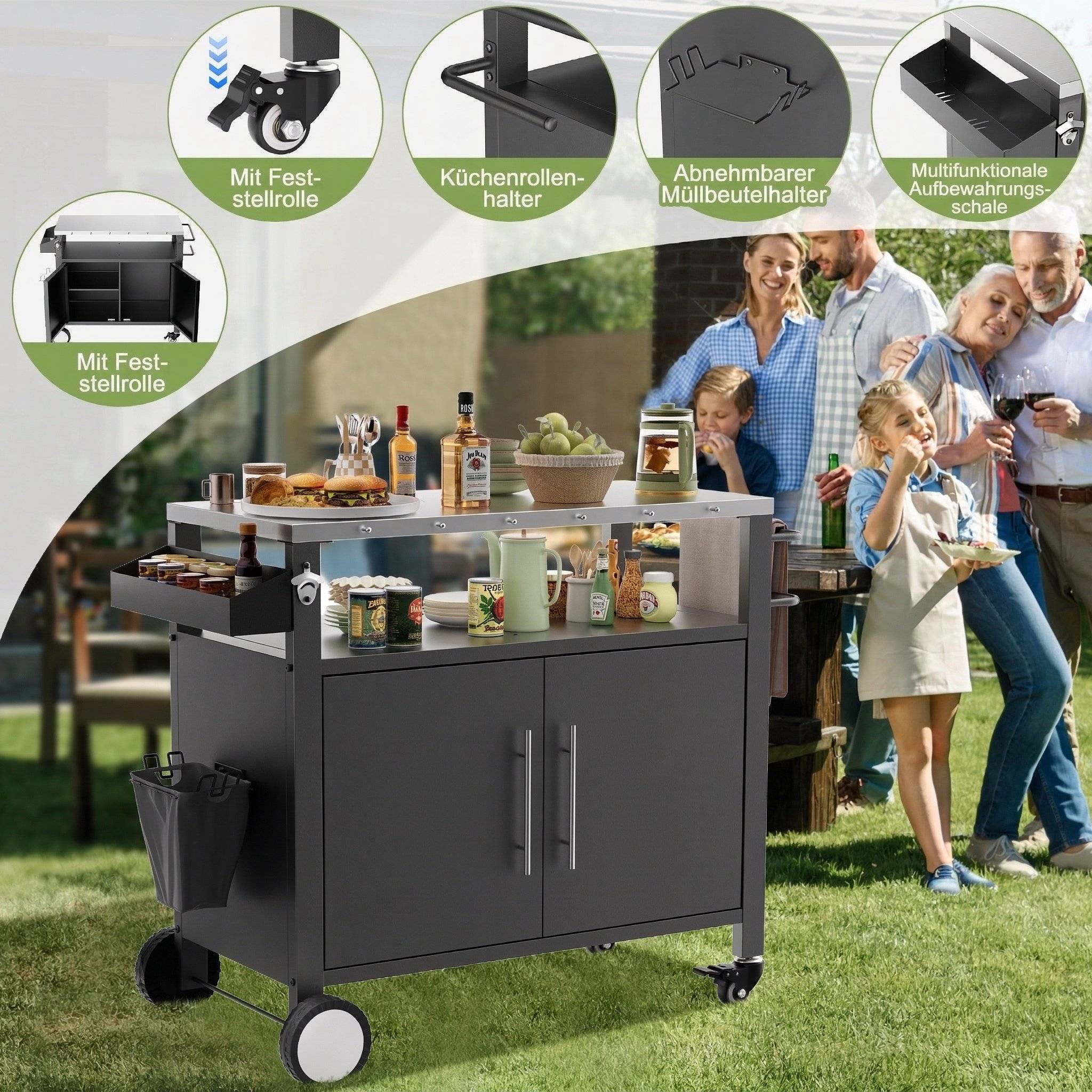 ComfortXL - Desserte barbecue métal plateau inox extérieur avec rangements 96x46x90cm noir - ComfortXL Outdoor Living - Image 7