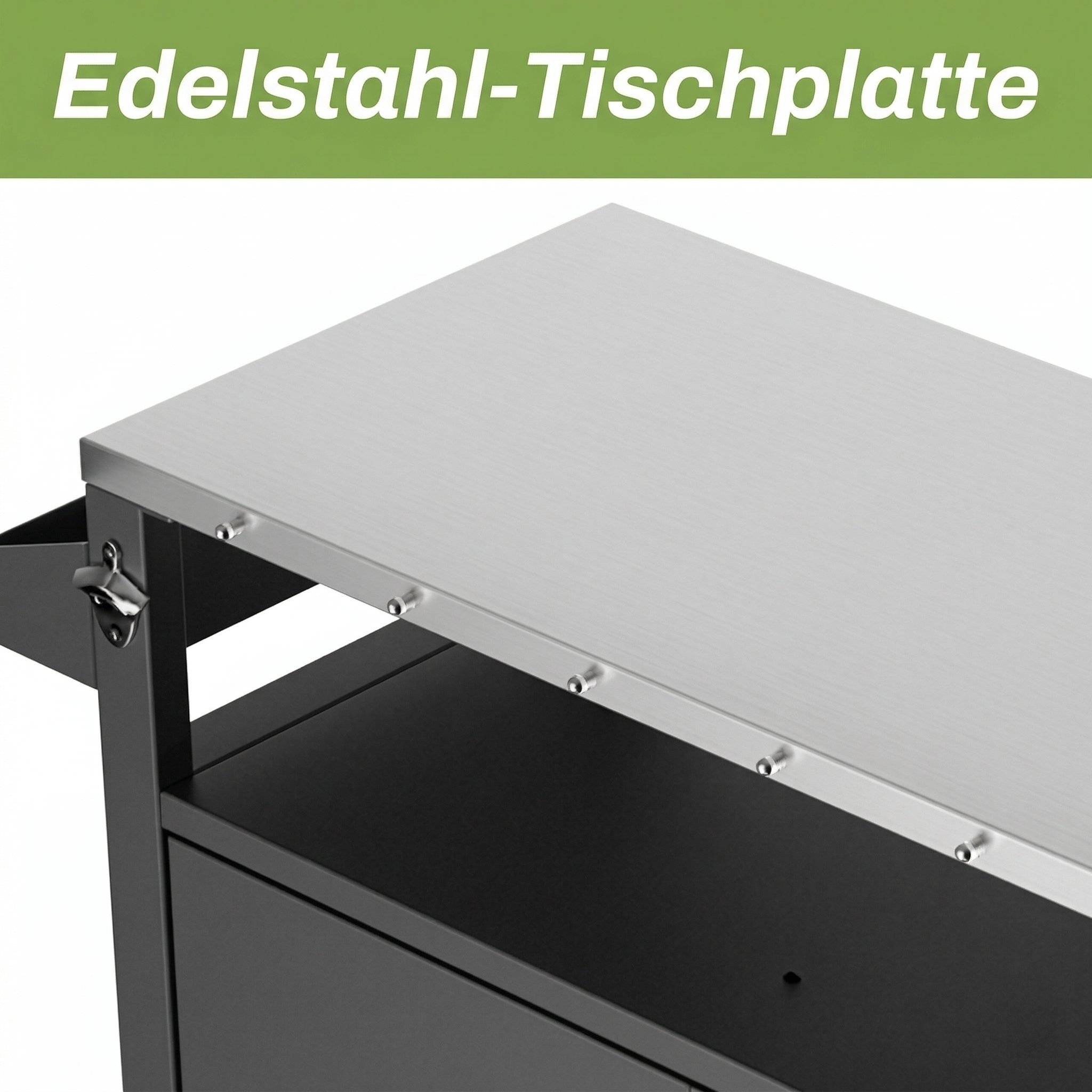 ComfortXL - Desserte barbecue métal plateau inox extérieur avec rangements 96x46x90cm noir - ComfortXL Outdoor Living - Image 4