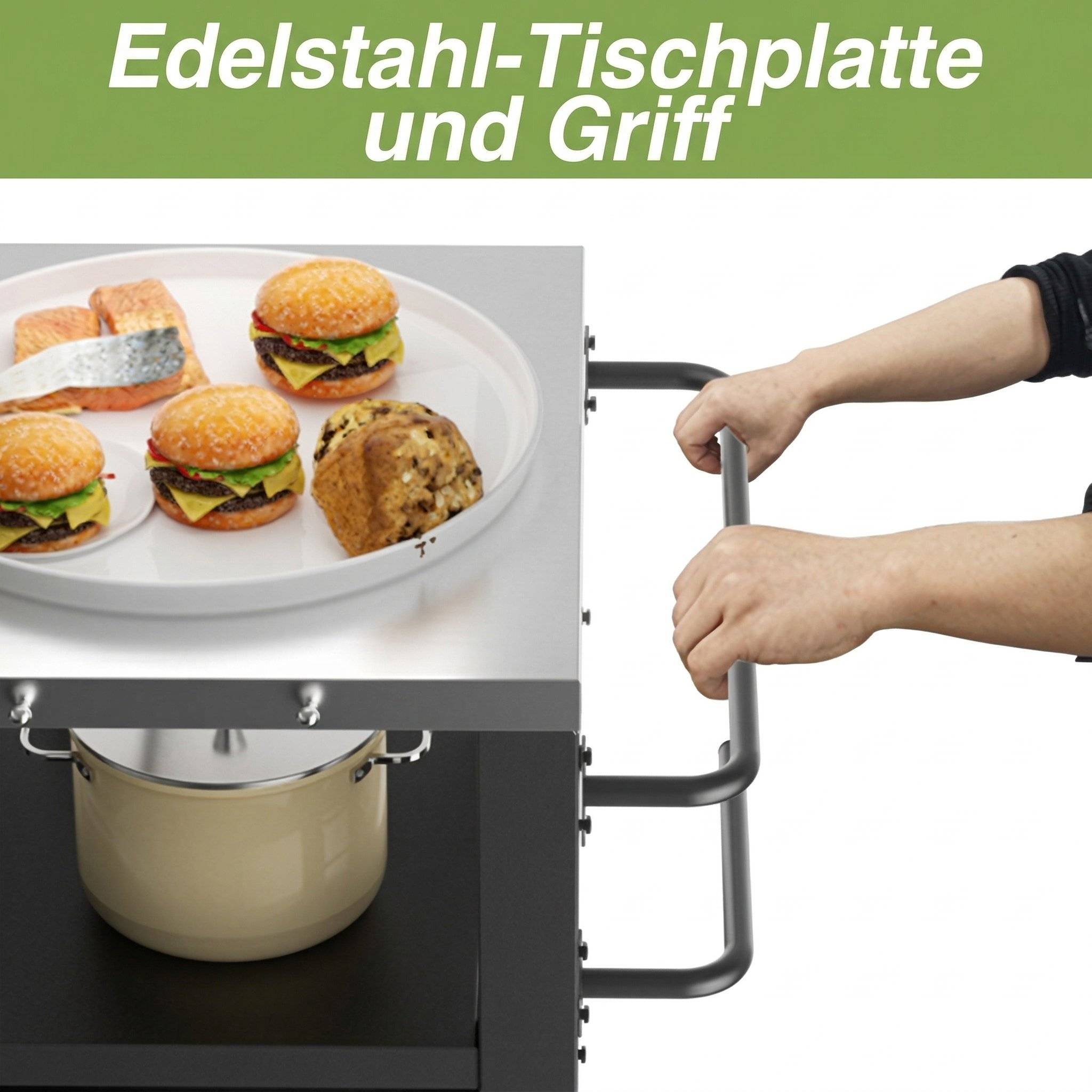 ComfortXL - Desserte barbecue métal plateau inox extérieur avec rangements 96x46x90cm noir - ComfortXL Outdoor Living - Image 5