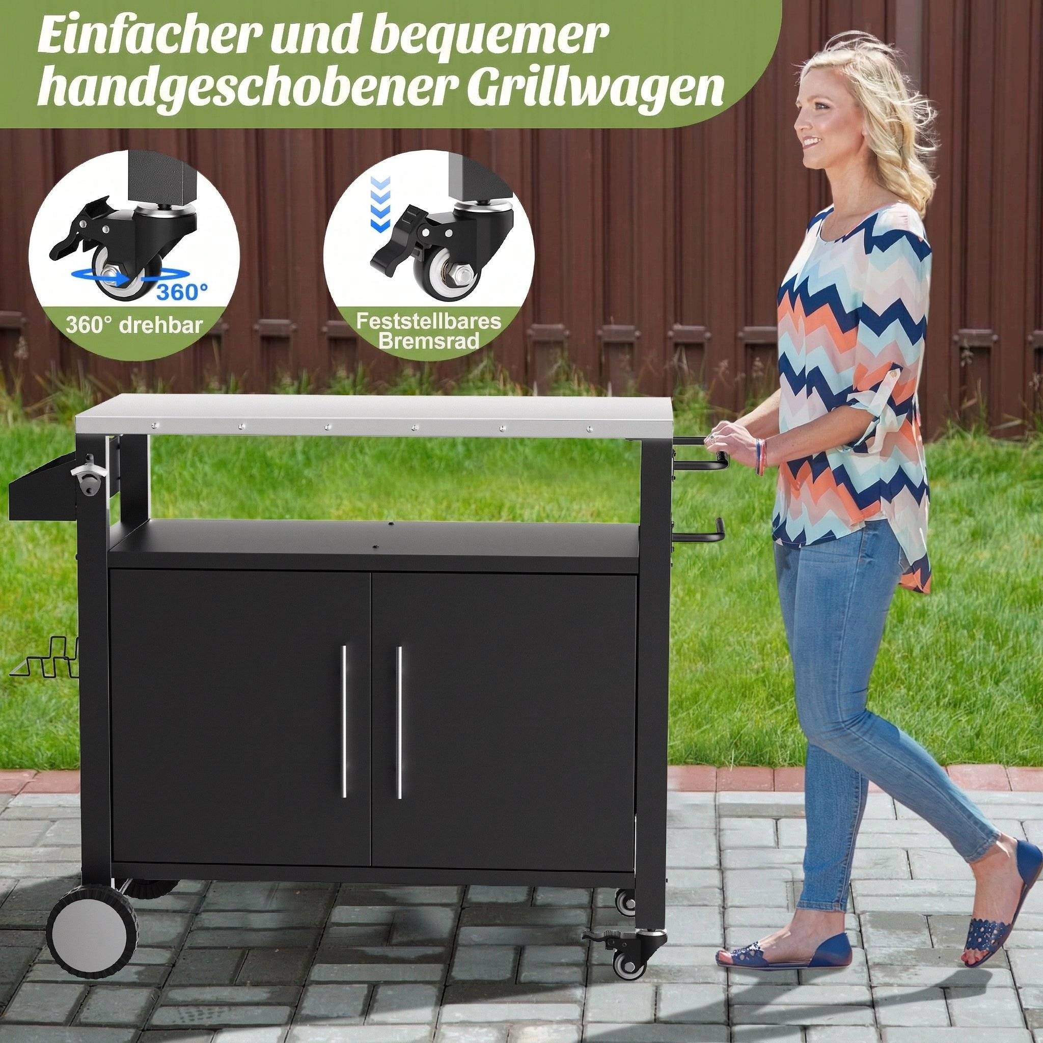 ComfortXL - Desserte barbecue métal plateau inox extérieur avec rangements 96x46x90cm noir - ComfortXL Outdoor Living - Image 8