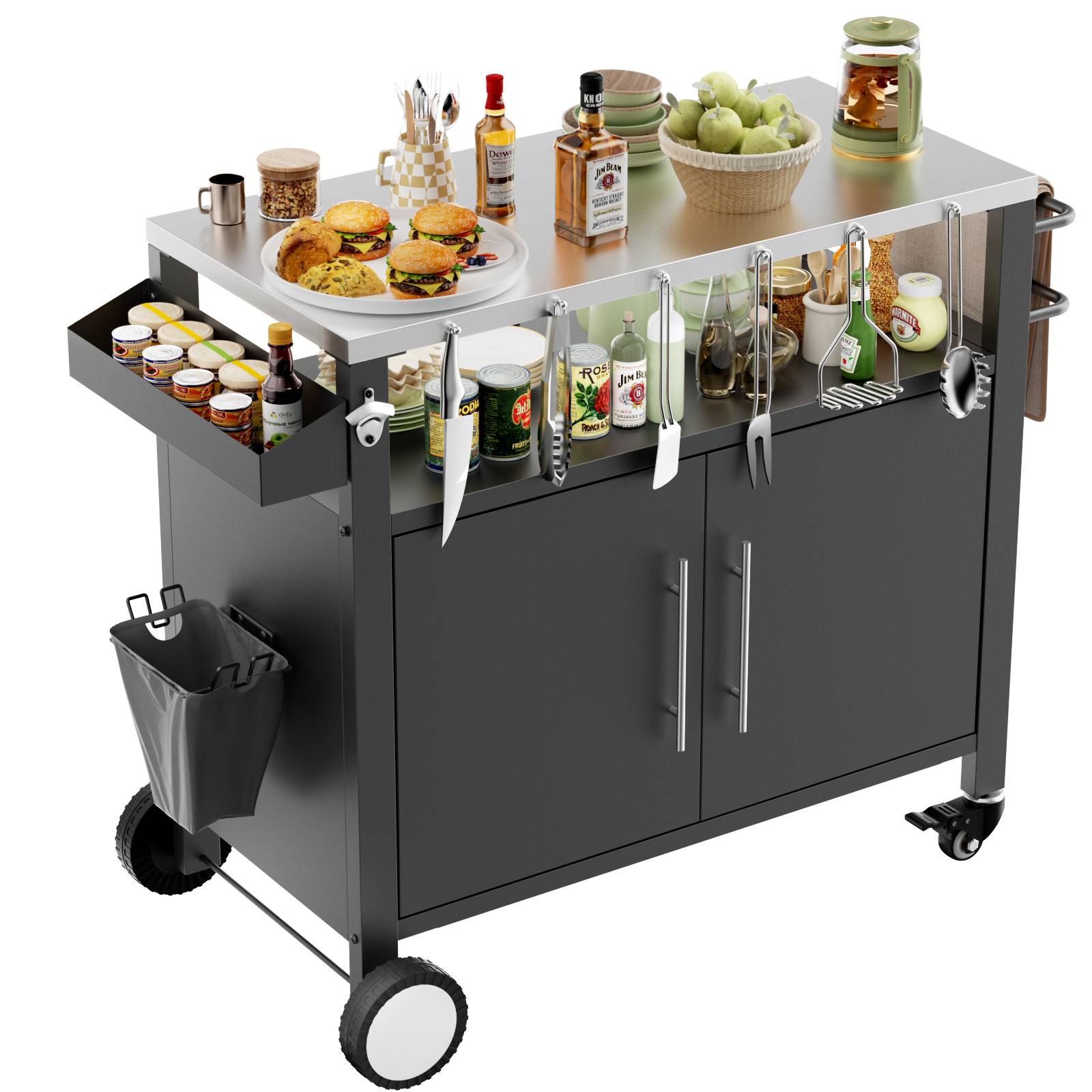 ComfortXL - Desserte barbecue métal plateau inox extérieur avec rangements 96x46x90cm noir - ComfortXL Outdoor Living - Image 2