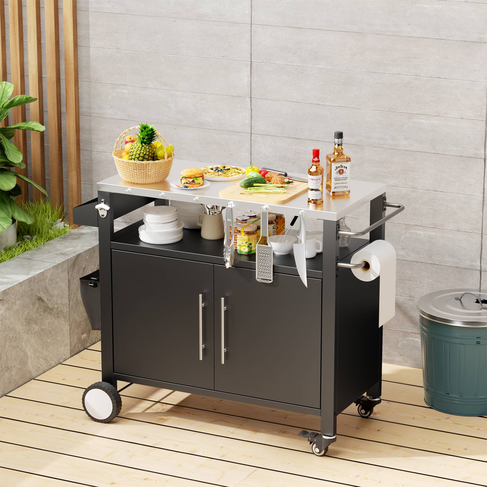 ComfortXL - Desserte barbecue métal plateau inox extérieur avec rangements 96x46x90cm noir - ComfortXL Outdoor Living