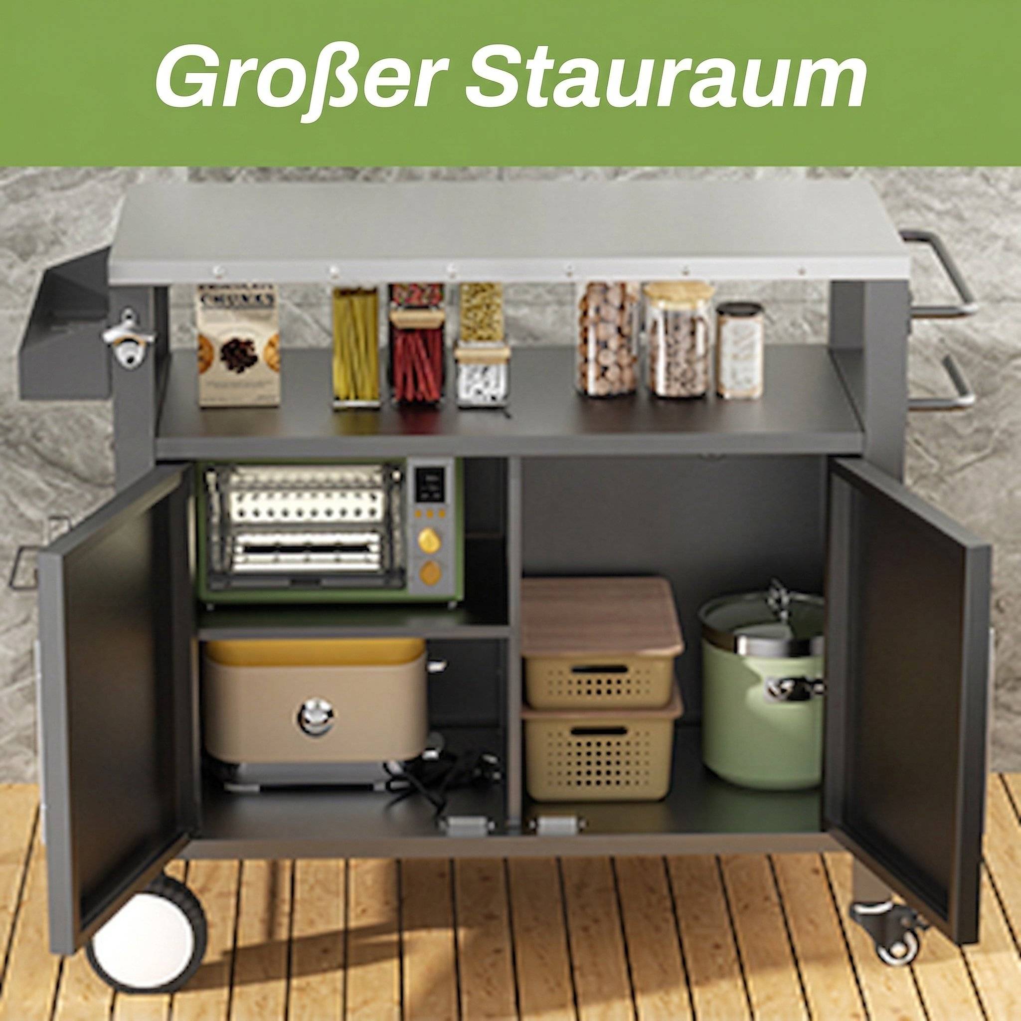 ComfortXL - Desserte barbecue métal plateau inox extérieur avec rangements 96x46x90cm noir - ComfortXL Outdoor Living - Image 6