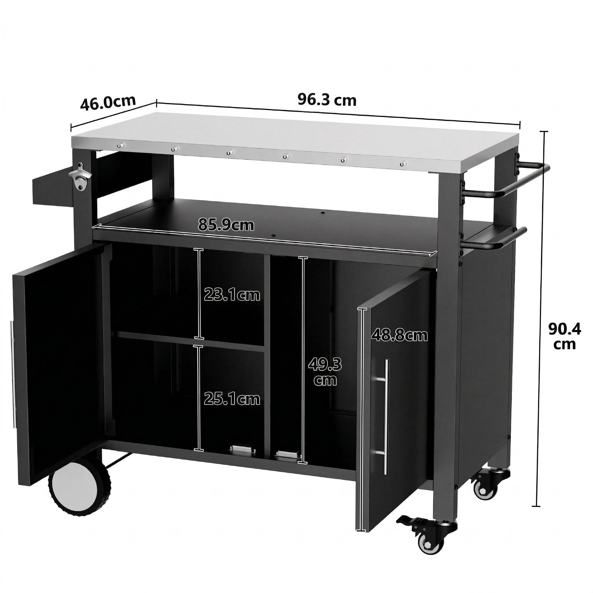 ComfortXL - Desserte barbecue métal plateau inox extérieur avec rangements 96x46x90cm noir - ComfortXL Outdoor Living - Image 3