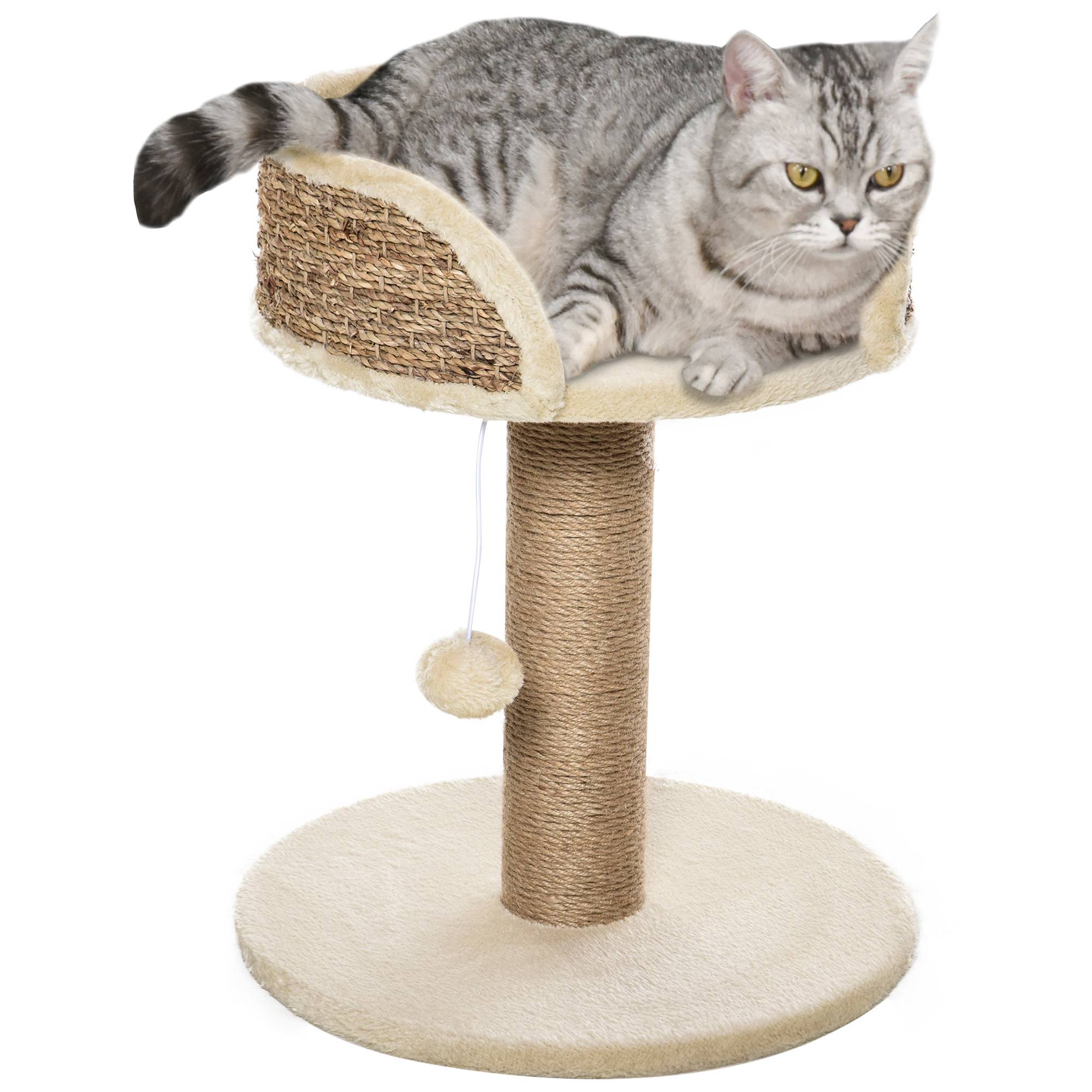 Petit arbre à chat design avec plateforme d'observation et jeu suspendu 49 cm Beige - ComfortXL Outdoor Living - Image 1
