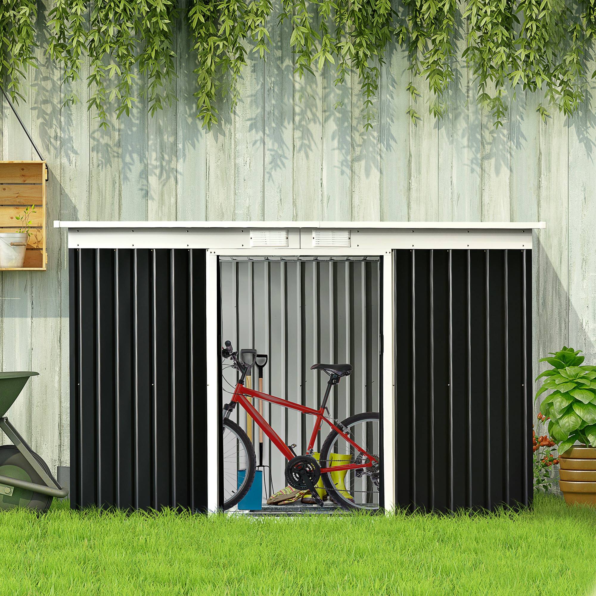 Maison Chic - Abri de jardin acier galvanisé 3,6 m² 280x130x172cm, cabane de jardin avec portes coulissantes verrouillables aérations, noir - Image 4