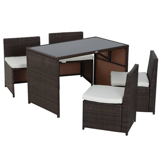 ComfortXL - Salon de jardin 5 pièces résine tressée brun kaki 4 personnes table en verre format compact gain de place - Image 2
