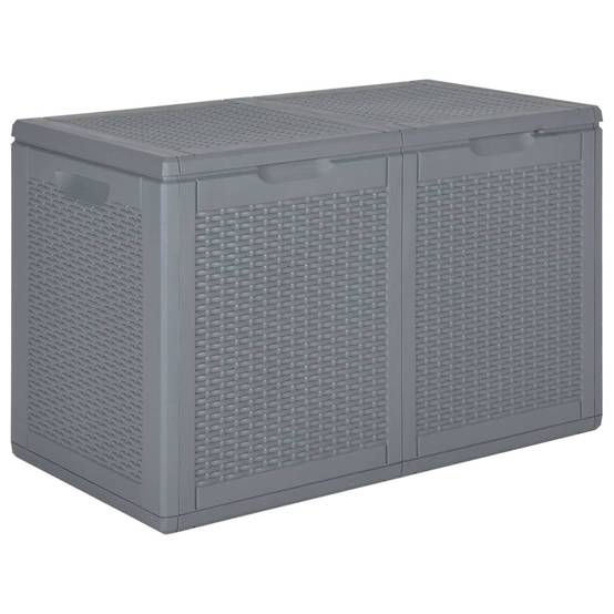 Coffre boîte meuble de jardin rangement PP rotin 180 litres gris - Image 1