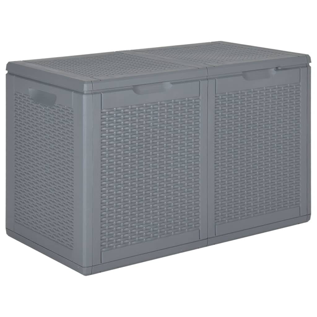 Coffre boîte meuble de jardin rangement PP rotin 180 litres gris - Image 1