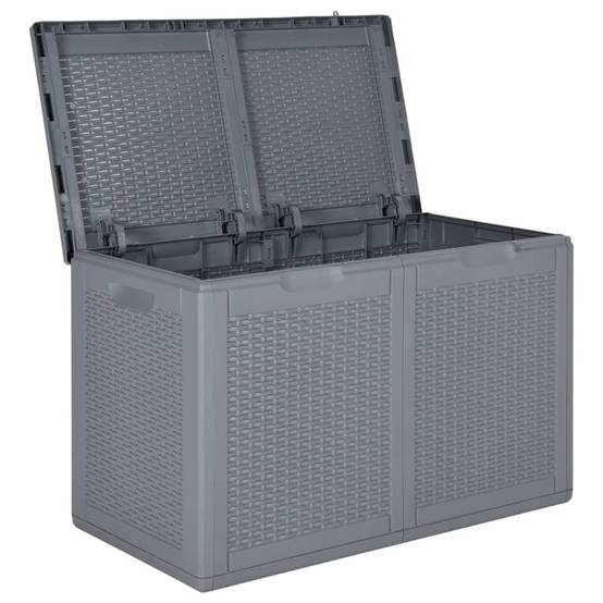 Coffre boîte meuble de jardin rangement PP rotin 180 litres gris - Image 4