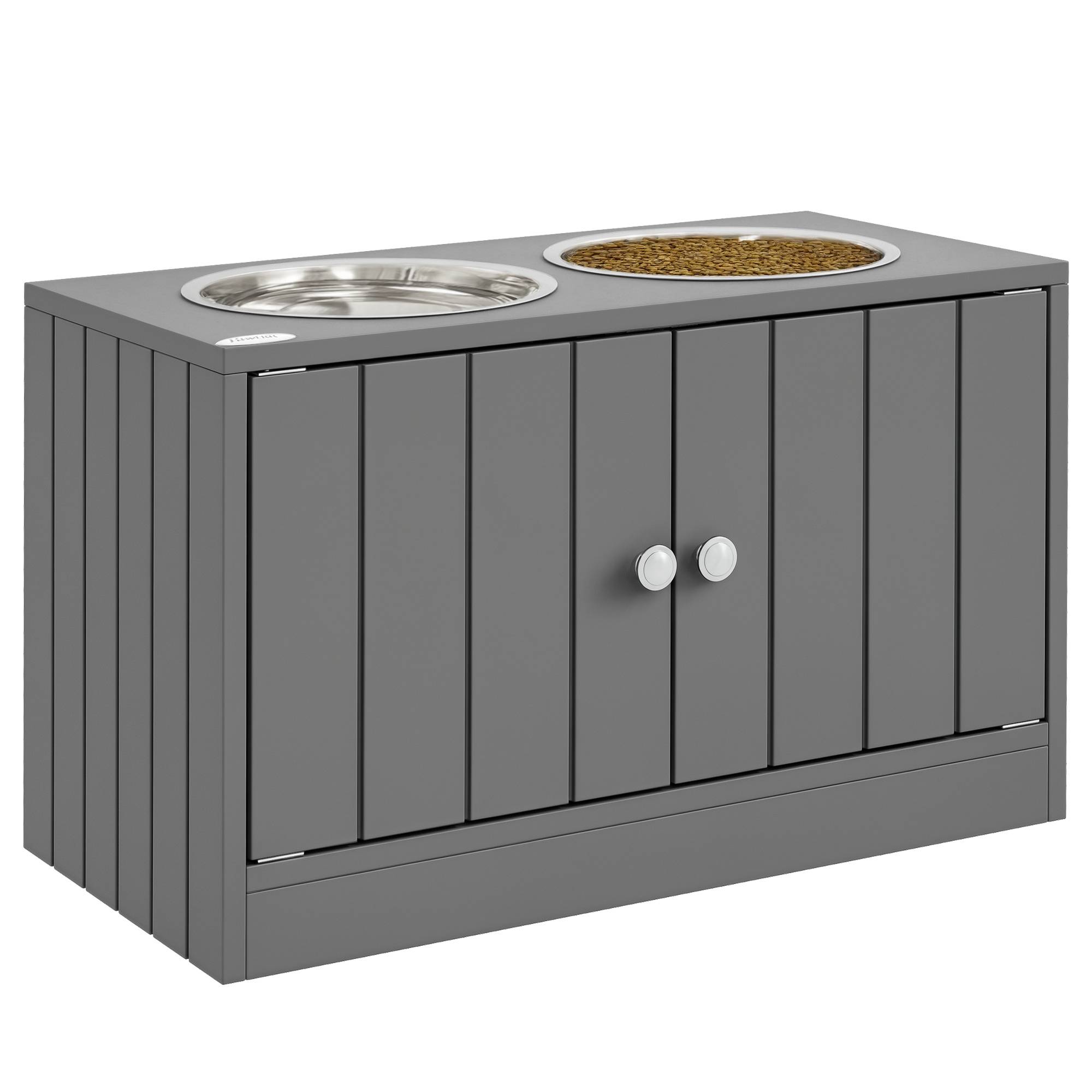 Sans Marque - Gamelles Chiens Surélevées Gamelle Double Chien Chat 2L Acier Inox 60x30x35,5 cm Gris - Image 1