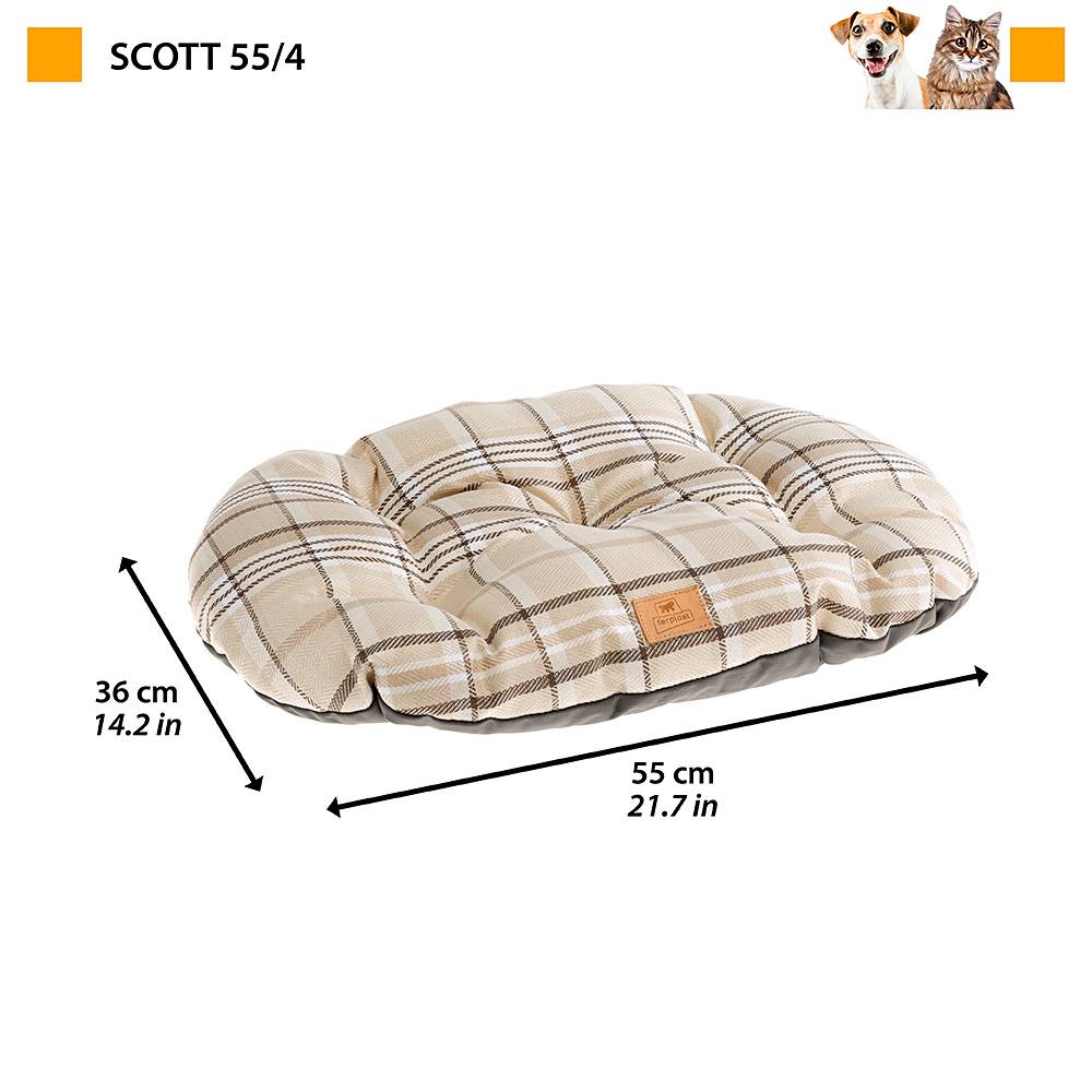 Ferplast - Coussin rembourré pour chiens et chats SCOTT 55/4, double-face, écossais, velours doux, lavable, Marron - Image 2