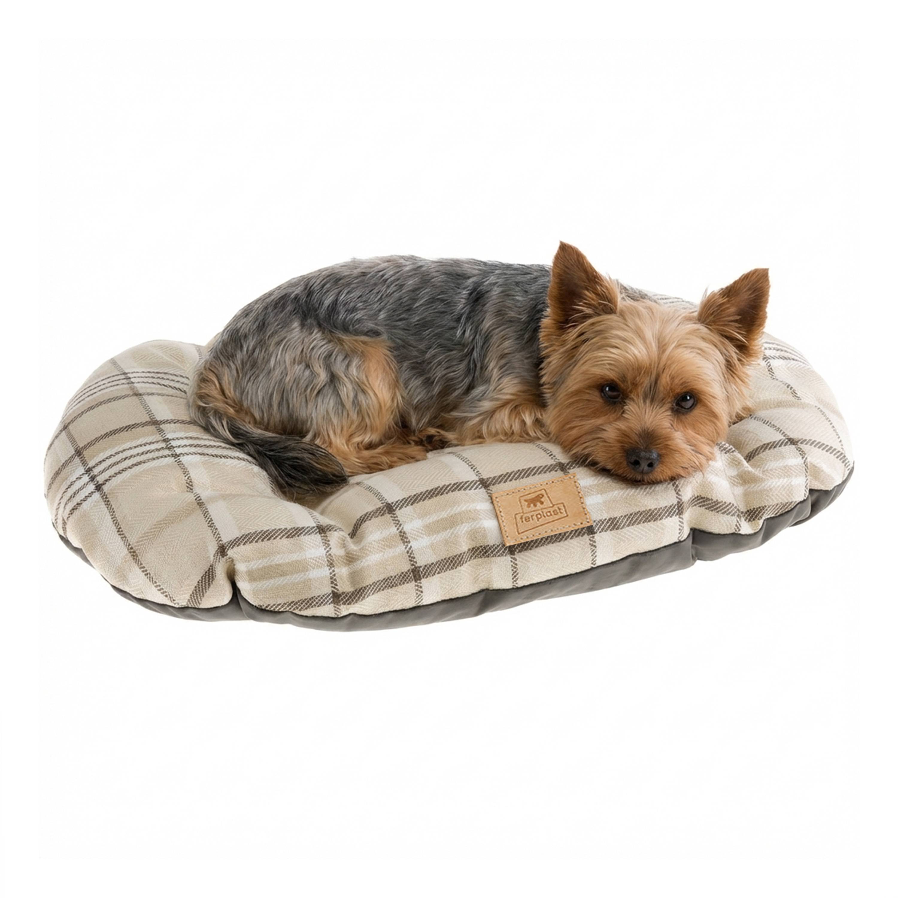 Ferplast - Coussin rembourré pour chiens et chats SCOTT 55/4, double-face, écossais, velours doux, lavable, Marron - Image 7