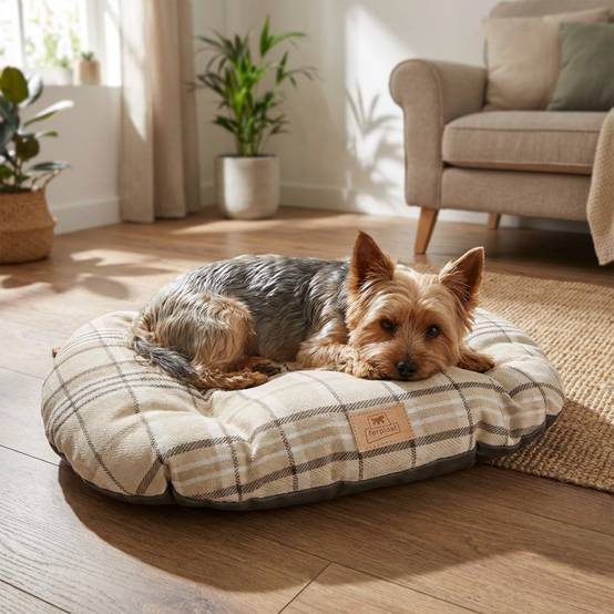 Ferplast - Coussin rembourré pour chiens et chats SCOTT 55/4, double-face, écossais, velours doux, lavable, Marron - Image 4