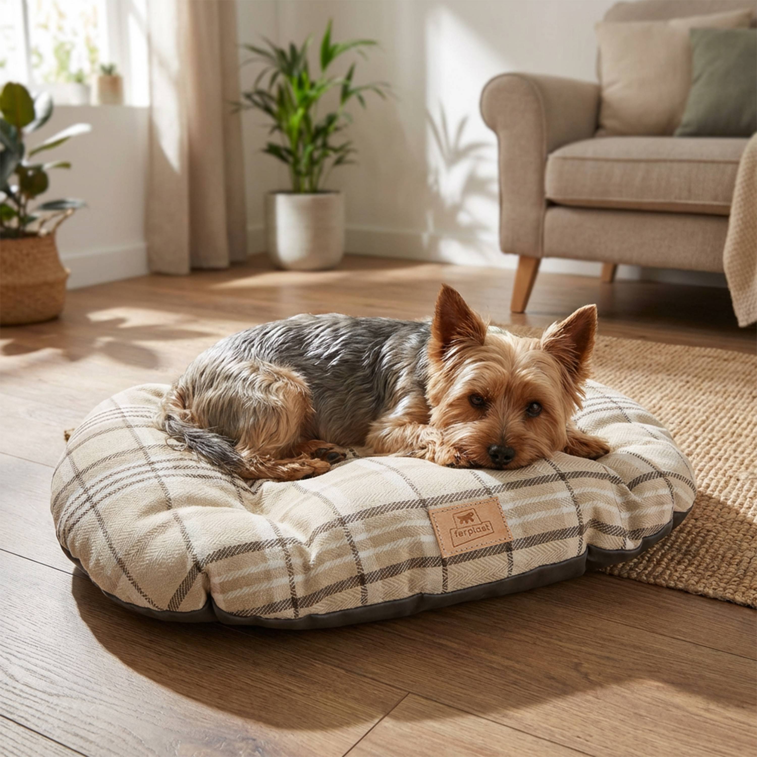 Ferplast - Coussin rembourré pour chiens et chats SCOTT 55/4, double-face, écossais, velours doux, lavable, Marron - Image 4