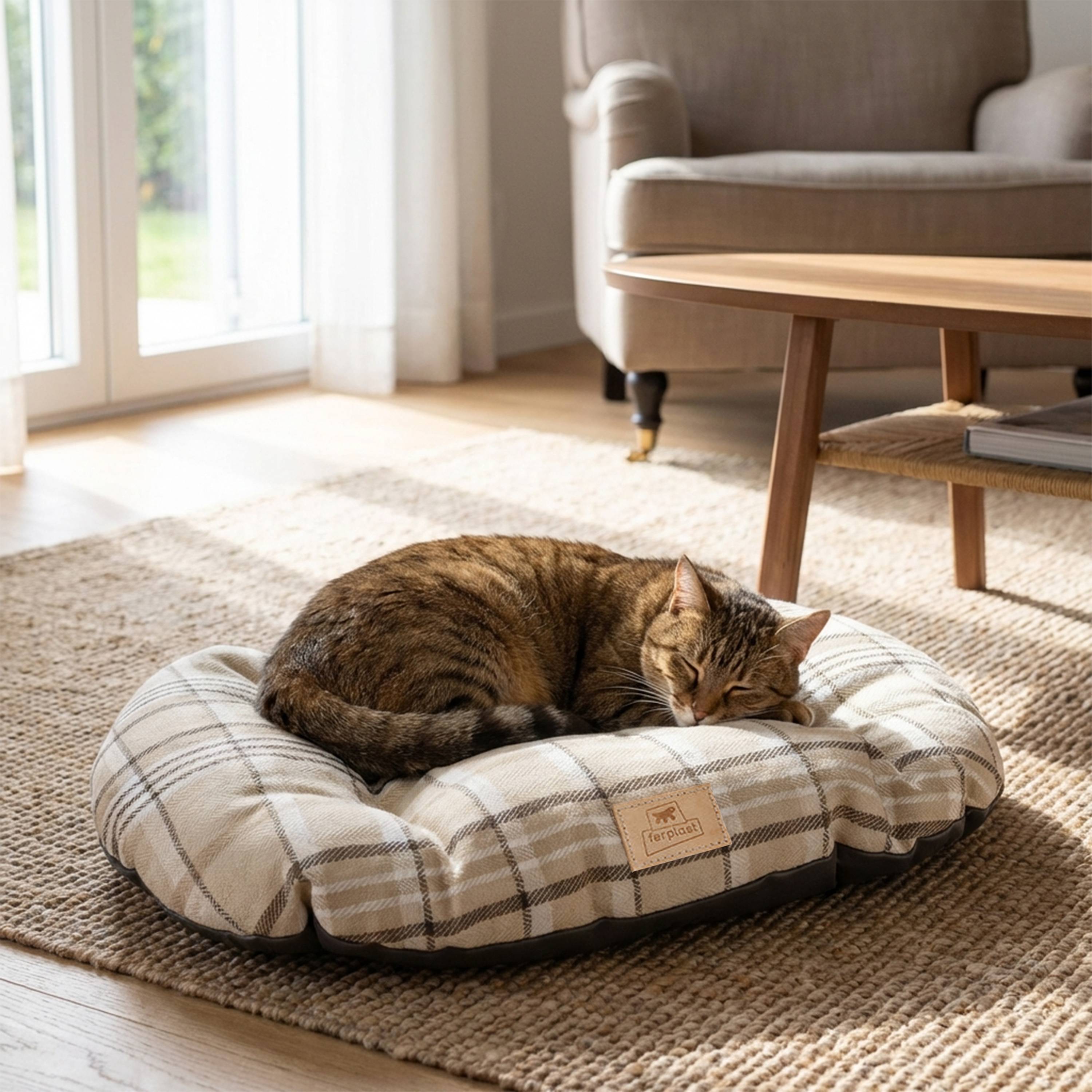 Ferplast - Coussin rembourré pour chiens et chats SCOTT 55/4, double-face, écossais, velours doux, lavable, Marron - Image 5