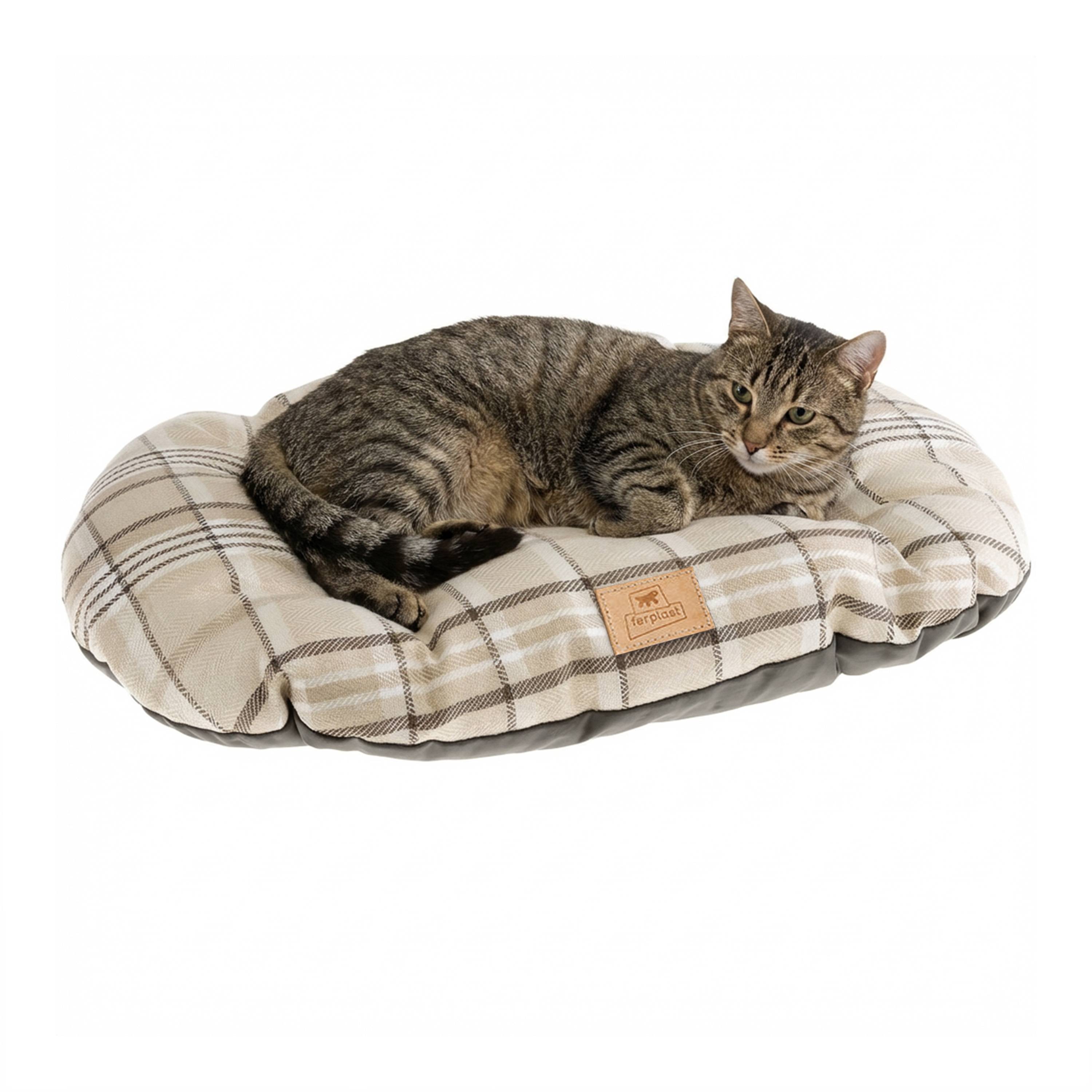 Ferplast - Coussin rembourré pour chiens et chats SCOTT 55/4, double-face, écossais, velours doux, lavable, Marron - Image 6