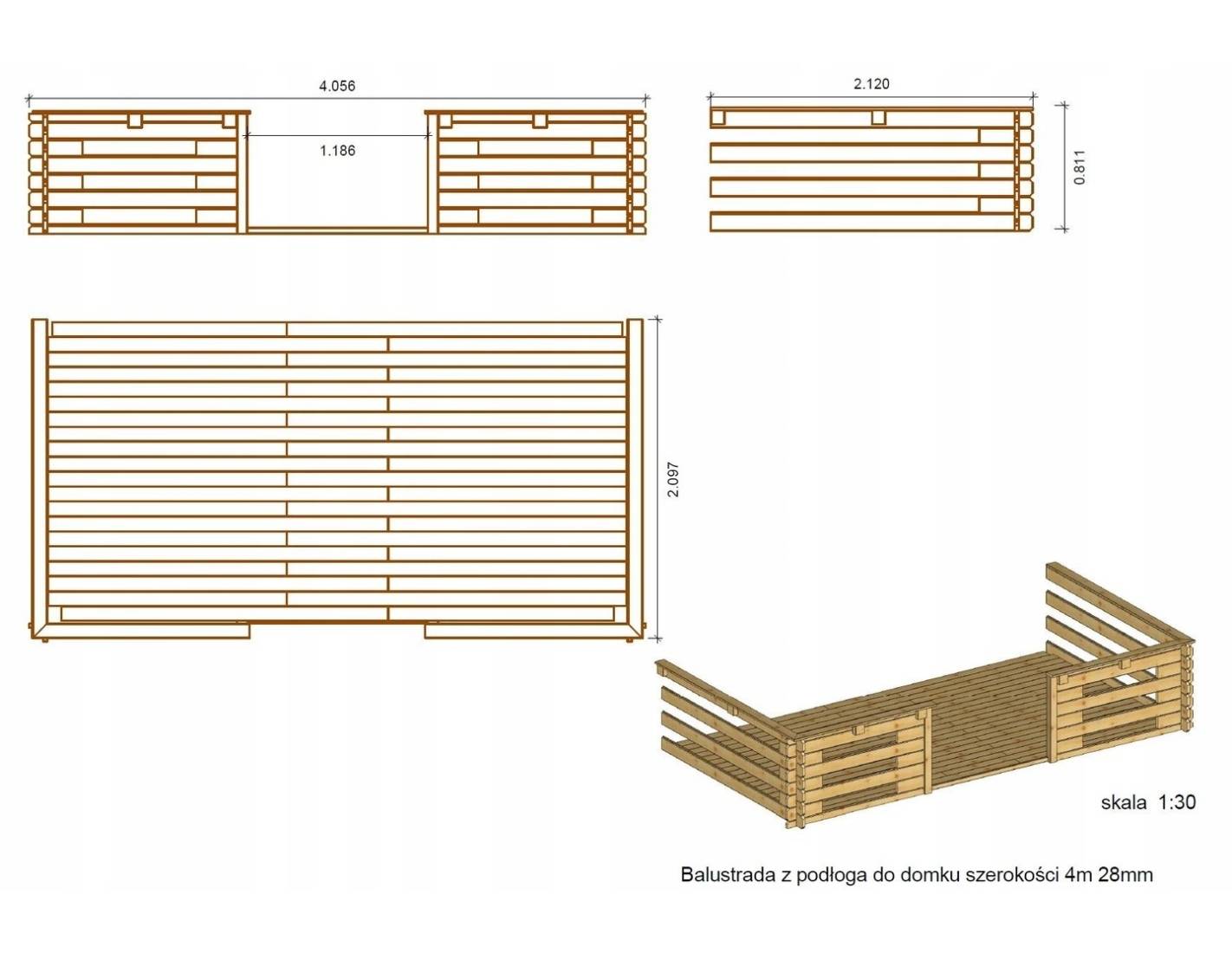 Altanka - Terrasse en bois avec balustrade pour abri en bois - 8m2 - 4m x 2m - couleur: naturel - DOM18 - ALTANKA - Image 3