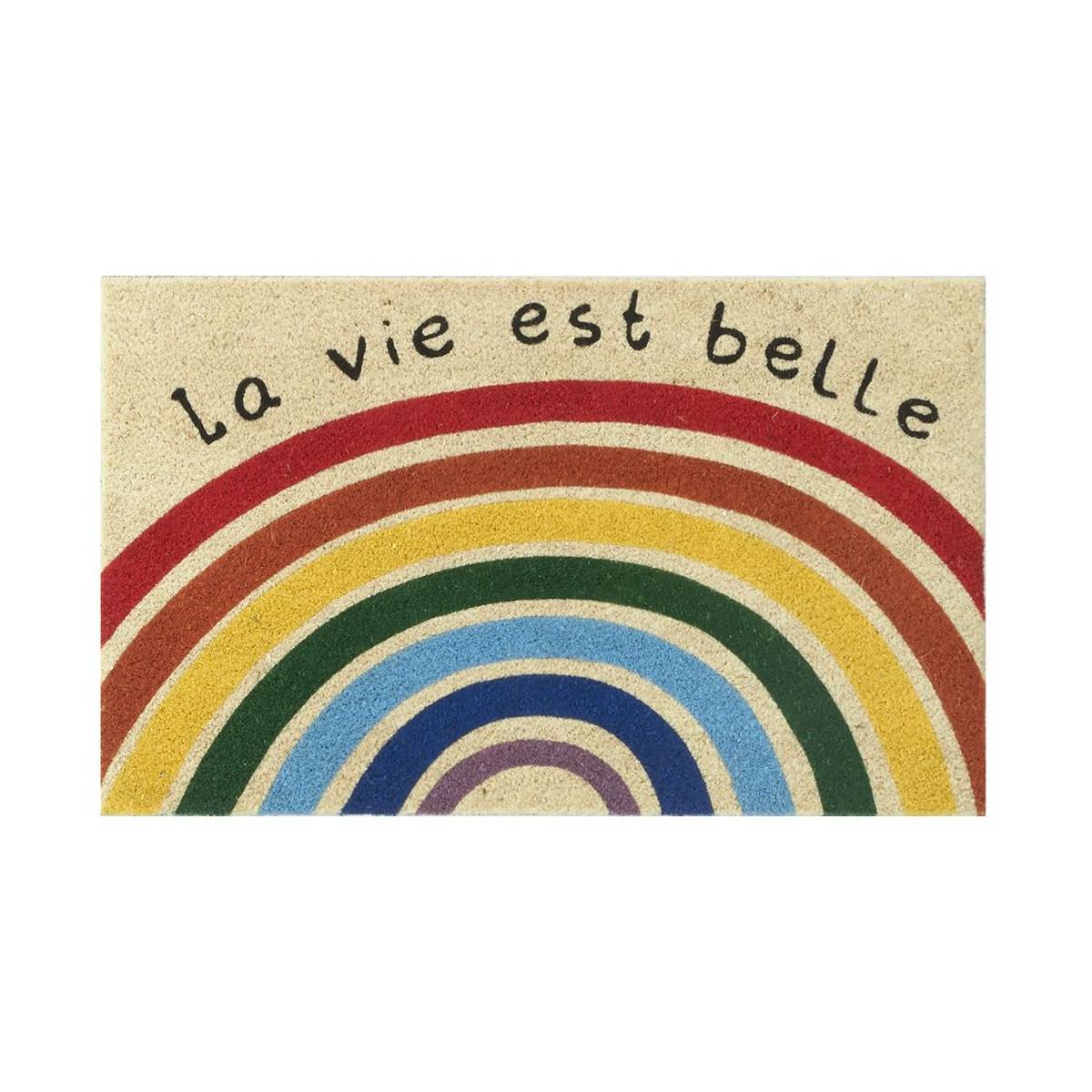 Aubry Gaspard - Paillasson en coco avec inscriptions 75 x 45 cm Arc en ciel la vie est belle - Image 1