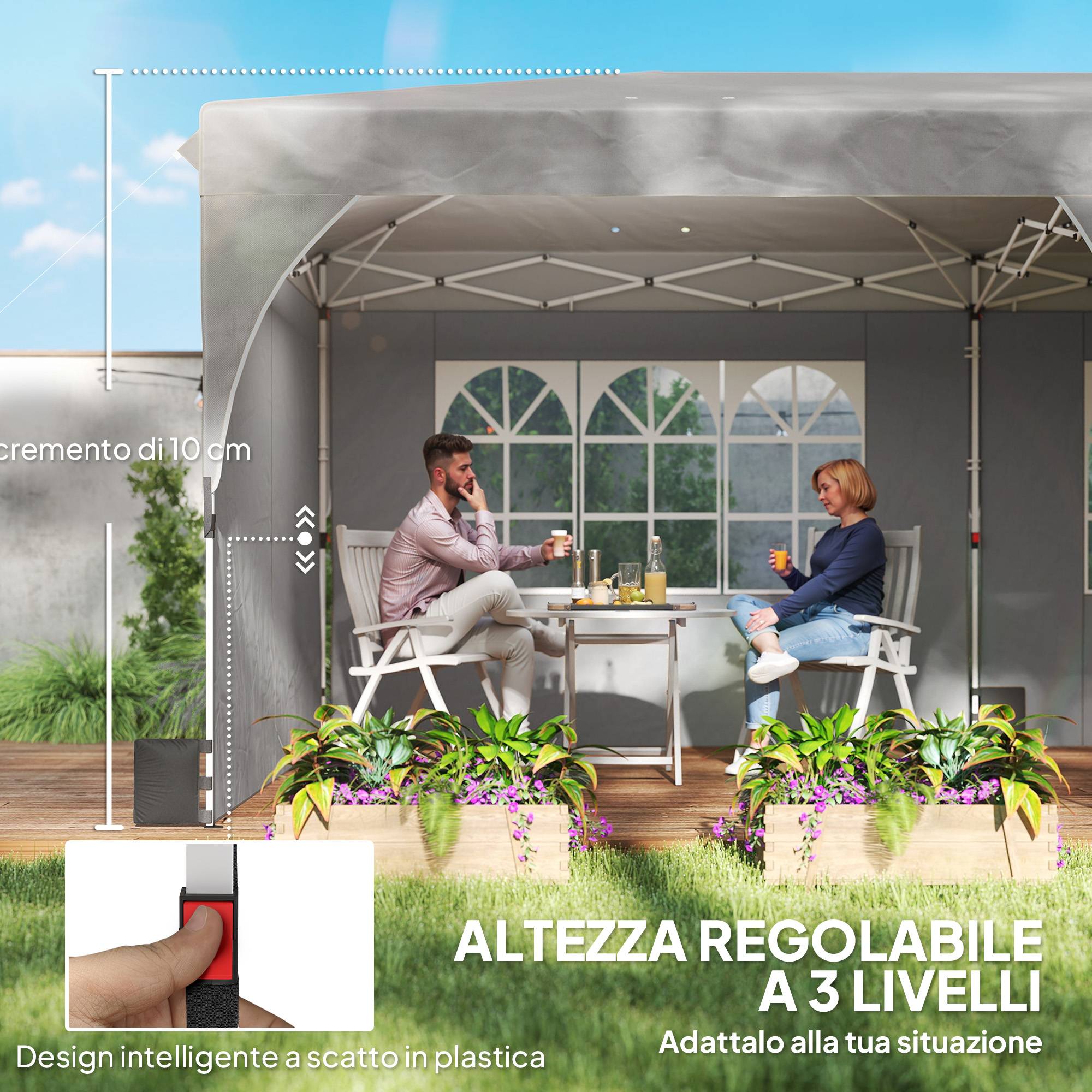 Tente de Réception Métal Oxford Fêtes et Mariages Parois Amovibles 3x6m Gris - ComfortXL Outdoor Living - Image 10