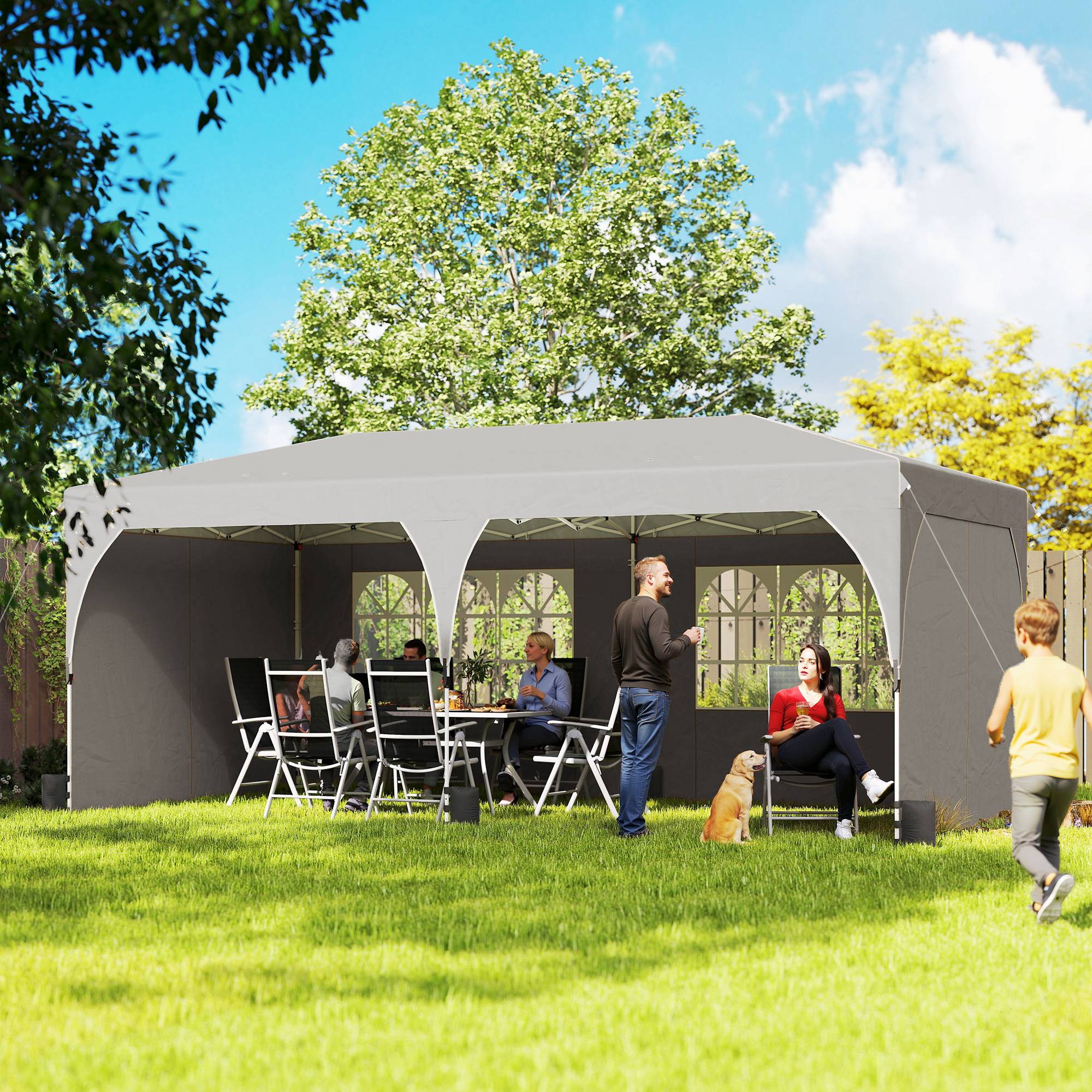 Tente de Réception Métal Oxford Fêtes et Mariages Parois Amovibles 3x6m Gris - ComfortXL Outdoor Living - Image 3
