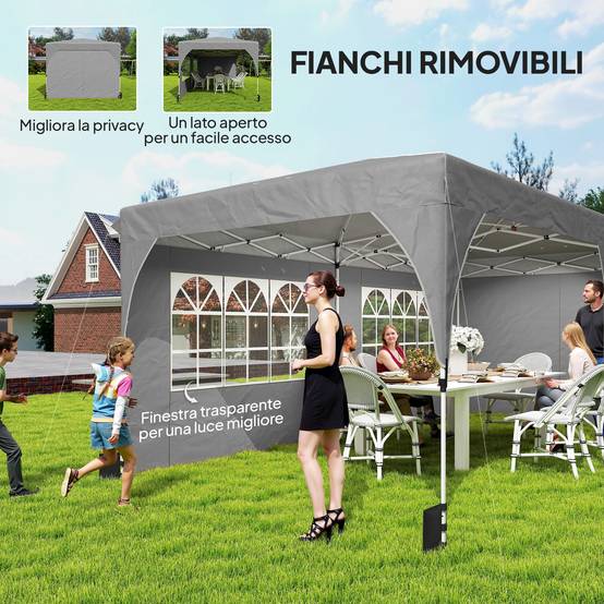 Tente de Réception Métal Oxford Fêtes et Mariages Parois Amovibles 3x6m Gris - ComfortXL Outdoor Living - Image 9