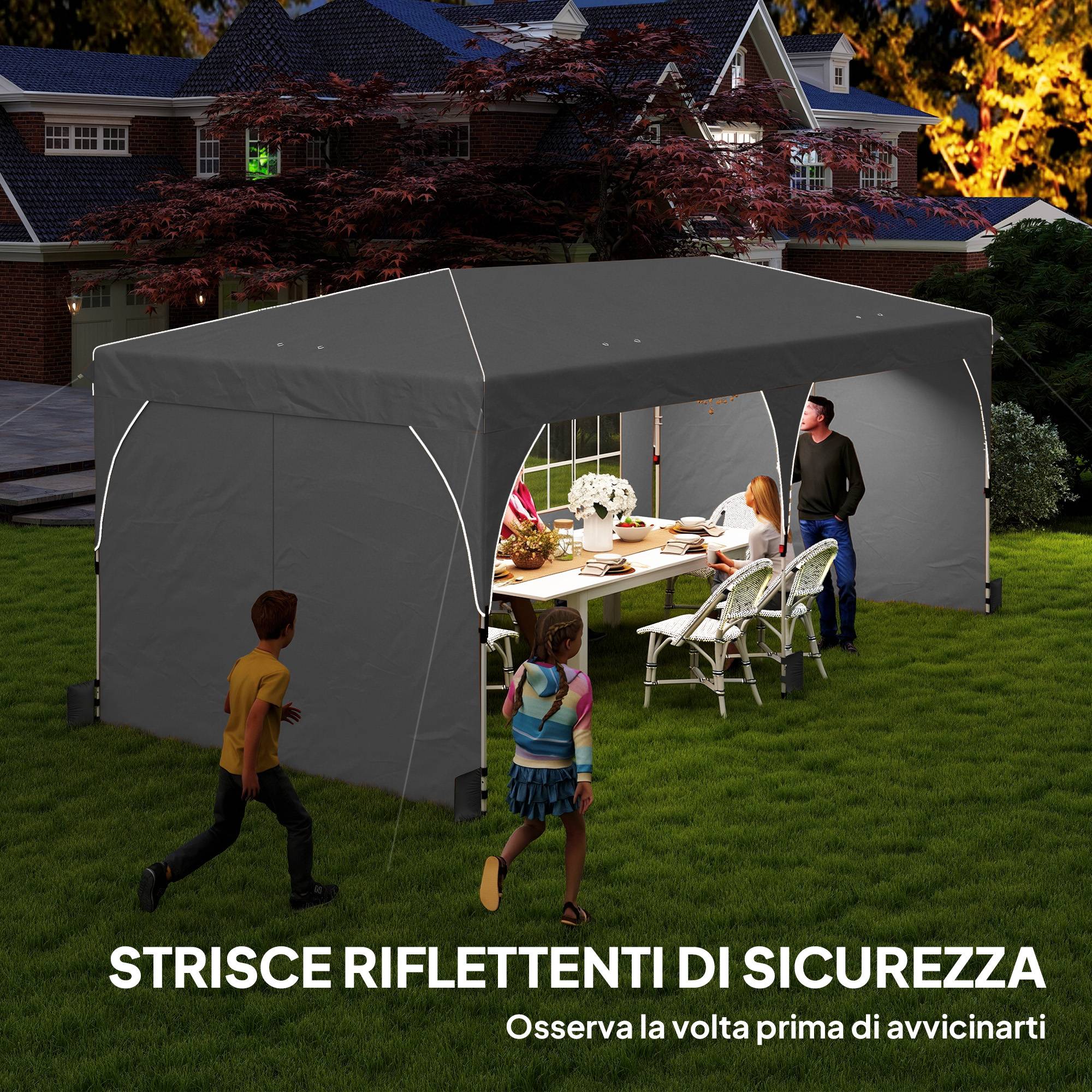 Tente de Réception Métal Oxford Fêtes et Mariages Parois Amovibles 3x6m Gris - ComfortXL Outdoor Living - Image 7