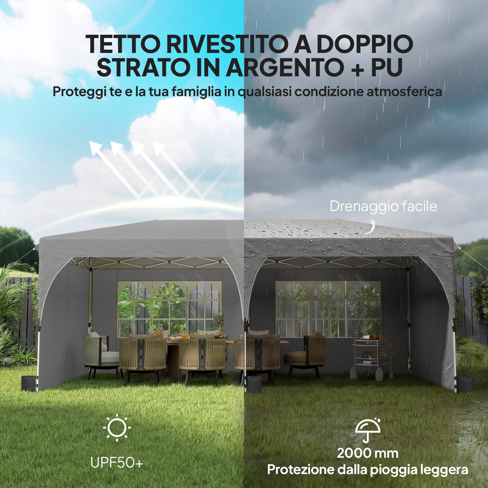 Tente de Réception Métal Oxford Fêtes et Mariages Parois Amovibles 3x6m Gris - ComfortXL Outdoor Living - Image 6