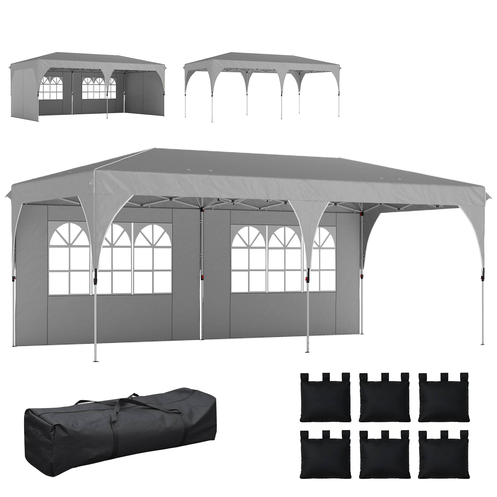 Tente de Réception Métal Oxford Fêtes et Mariages Parois Amovibles 3x6m Gris - ComfortXL Outdoor Living - Image 2