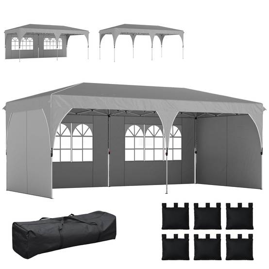 Tente de Réception Métal Oxford Fêtes et Mariages Parois Amovibles 3x6m Gris - ComfortXL Outdoor Living - Image 1
