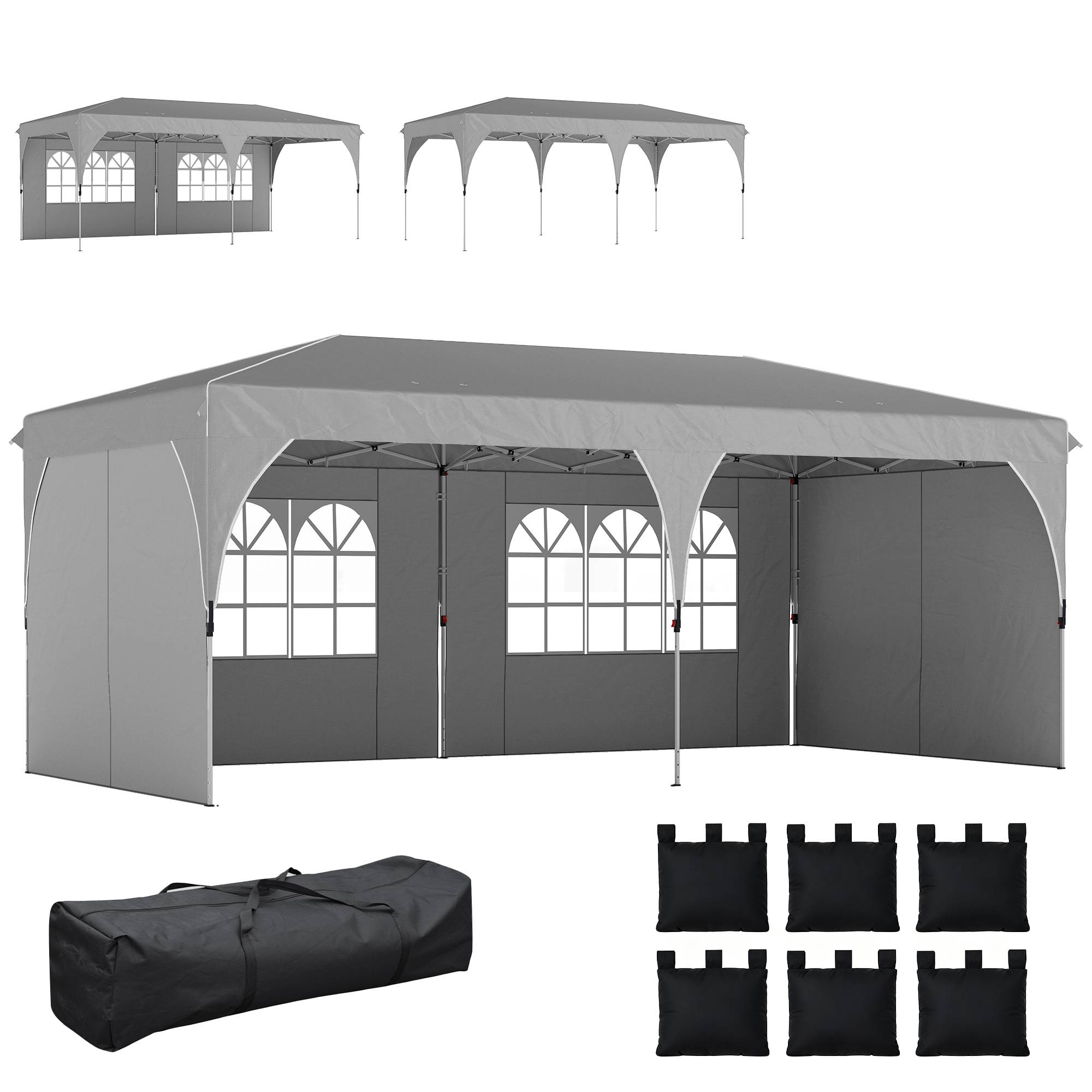 Tente de Réception Métal Oxford Fêtes et Mariages Parois Amovibles 3x6m Gris - ComfortXL Outdoor Living - Image 1