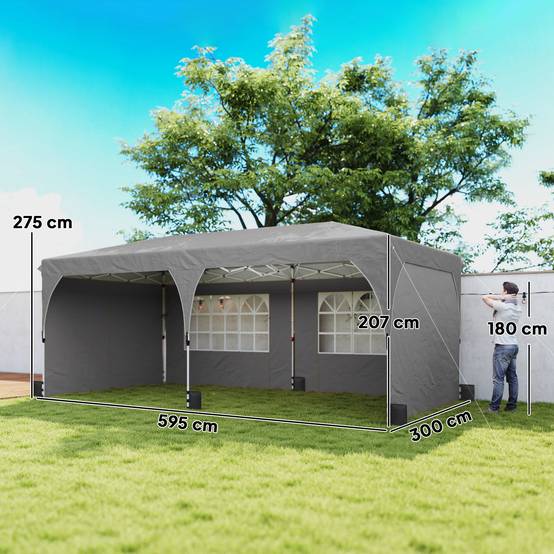 Tente de Réception Métal Oxford Fêtes et Mariages Parois Amovibles 3x6m Gris - ComfortXL Outdoor Living - Image 5