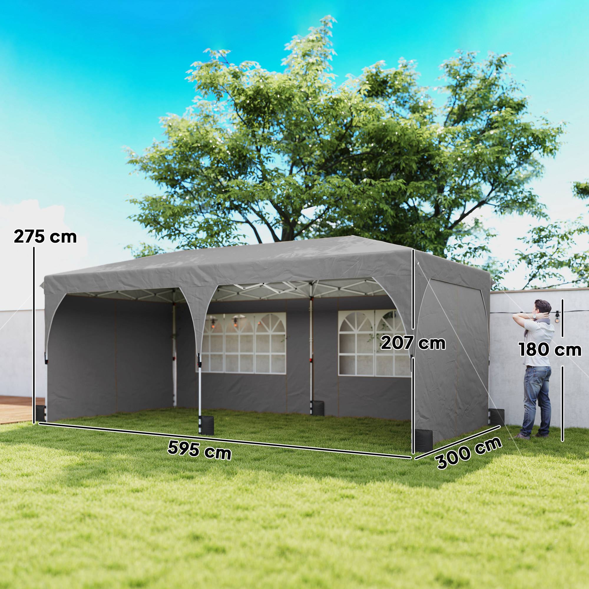 Tente de Réception Métal Oxford Fêtes et Mariages Parois Amovibles 3x6m Gris - ComfortXL Outdoor Living - Image 5