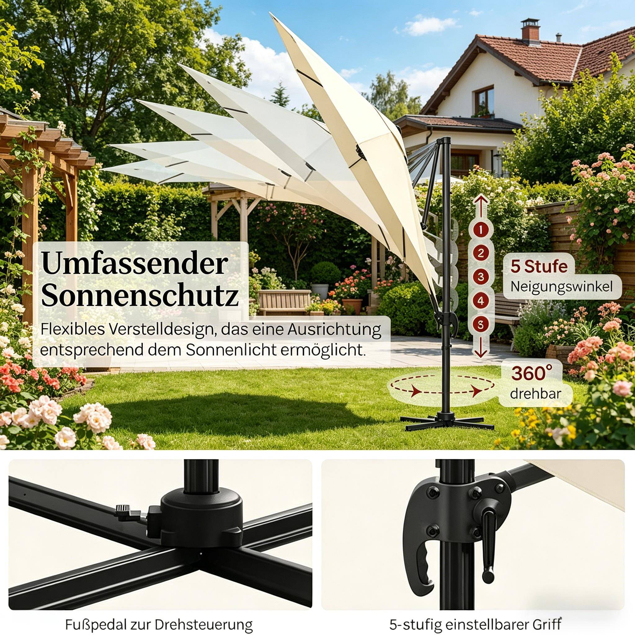 Parasol rond pour balcon, parasol extérieur, parasol de jardin avec base en acier cruciforme (parasol uniquement) - Image 5