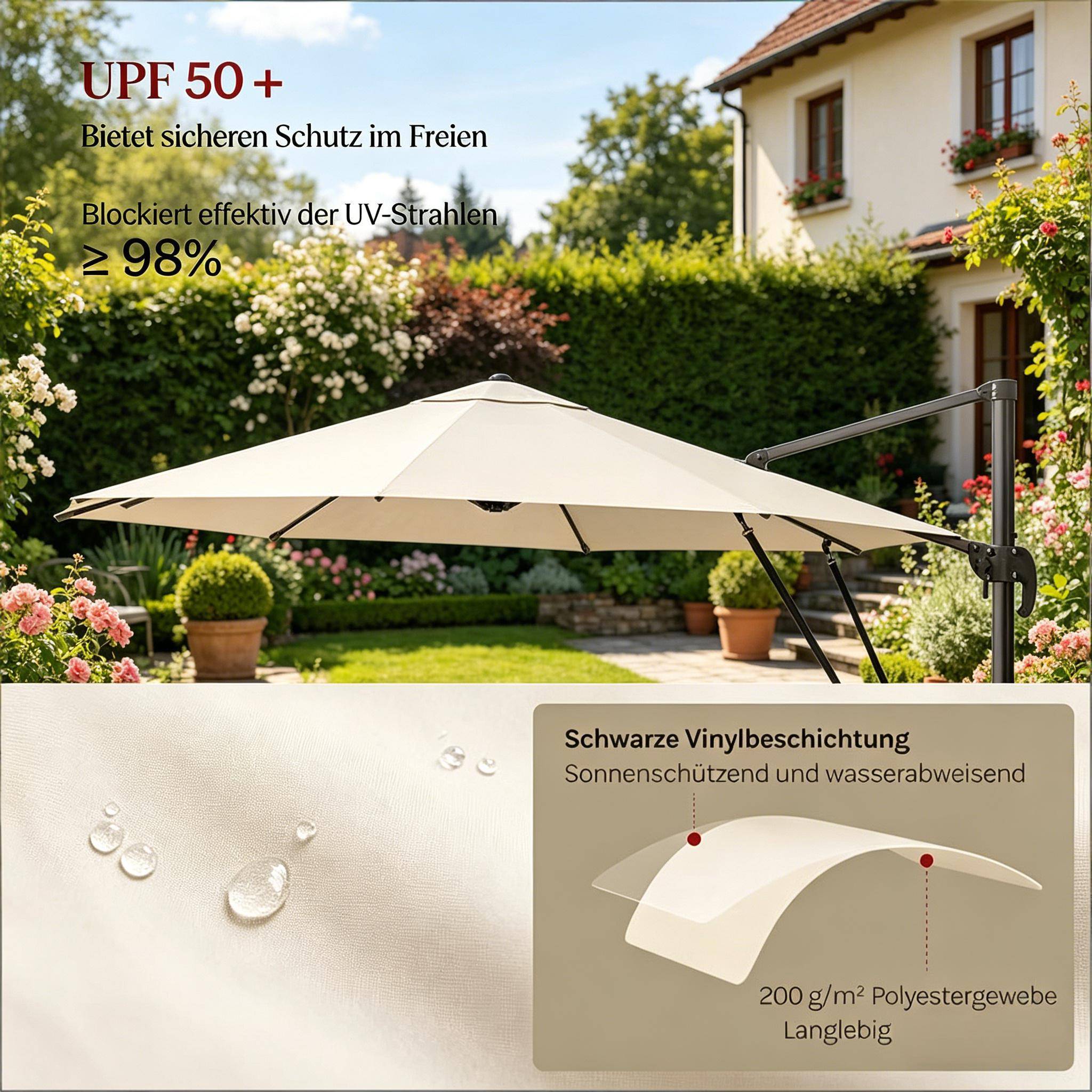 Parasol rond pour balcon, parasol extérieur, parasol de jardin avec base en acier cruciforme (parasol uniquement) - Image 4