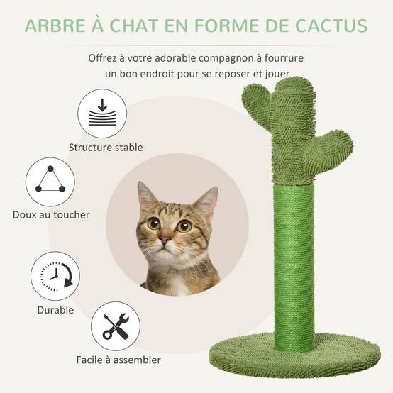Griffoir pour chat d'intérieur en forme de cactus, arbre à chat en sisal résistant avec base, 40 x 40 x 65 cm, vert - Image 6