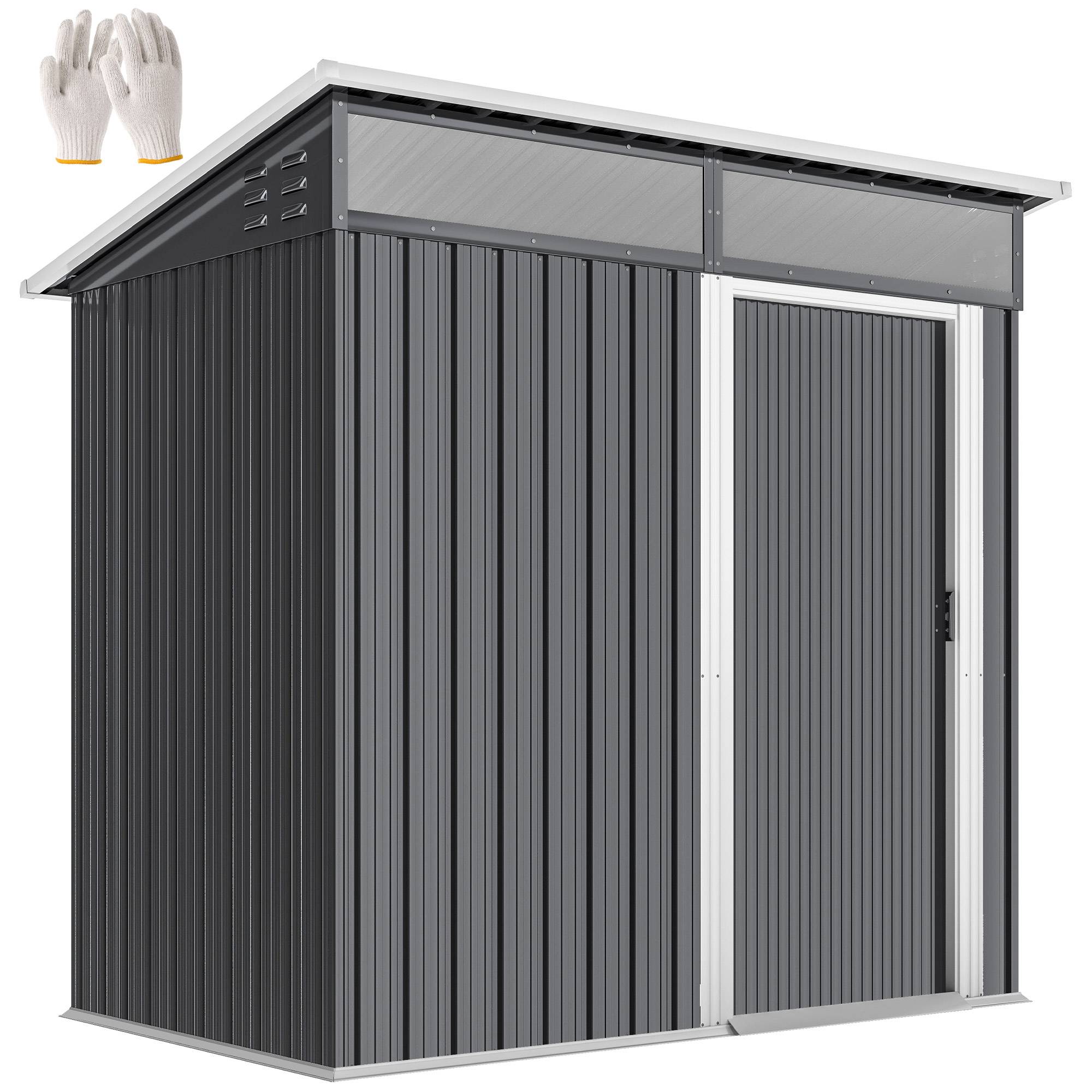 Abri de jardin métallique avec fenêtres, aérations et porte coulissante, cabanon de rangement, gris foncé - Image 1