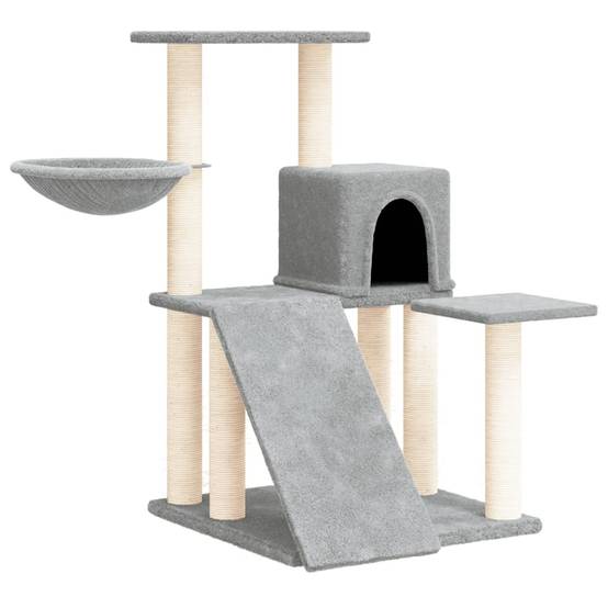Arbre à chat 82 cm avec hamac et niche griffoir en sisal Gris clair – ComfortXL Pet Living - Image 2
