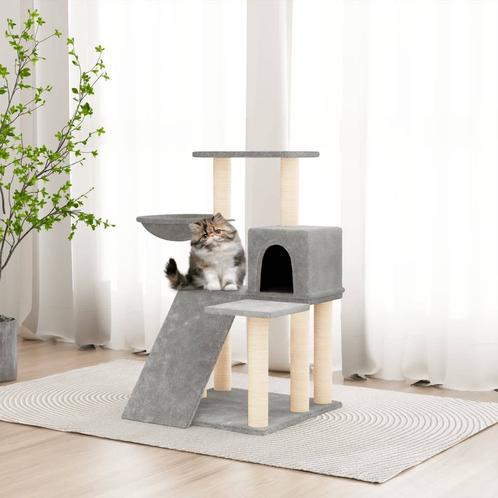 Arbre à chat 82 cm avec hamac et niche griffoir en sisal Gris clair – ComfortXL Pet Living - Image 1
