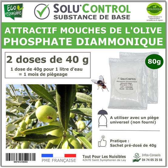 SOLU'CONTROL - Phosphate Diammonique, appât naturel contre la mouche de l'olive - Sachet de 80g