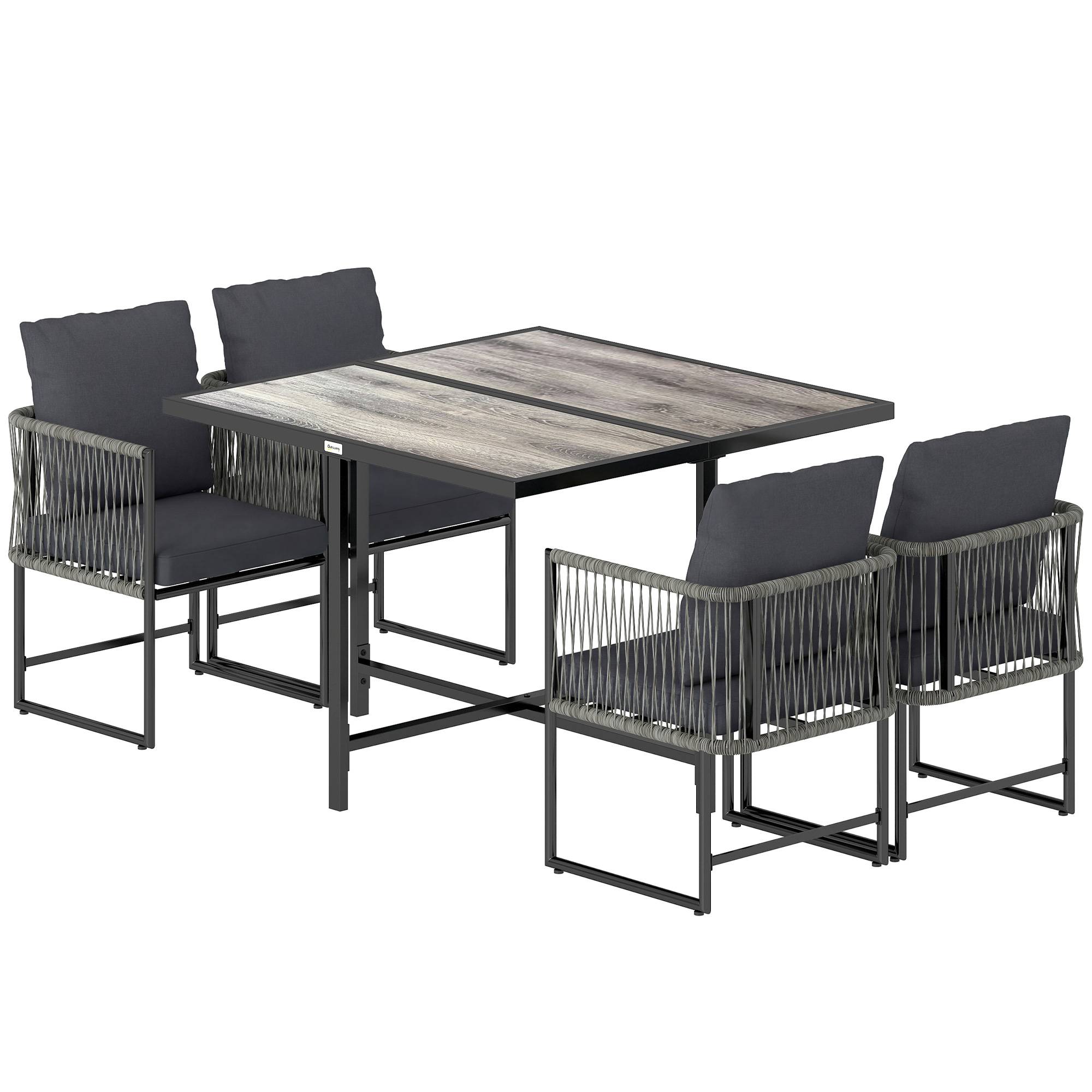 ComfortXL - Salon de jardin 5 pièces résine tressée acier gris table 108 cm 4 fauteuils rangement sous table gain de place - Image 2