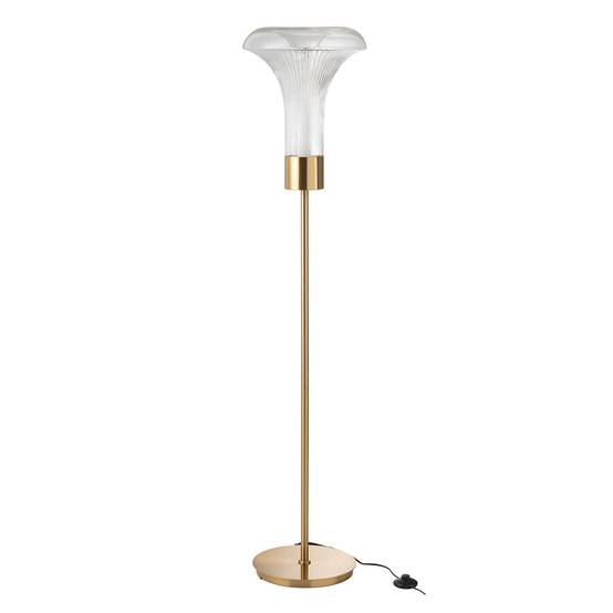 Lampadaire en Verre "Vito" 155cm Transparent & Or - Image 1