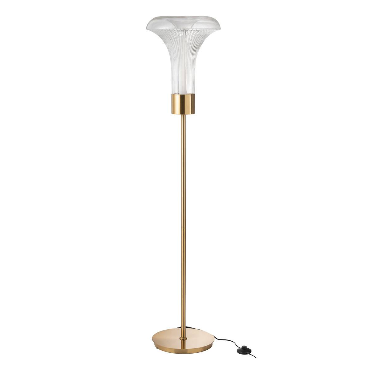 Lampadaire en Verre "Vito" 155cm Transparent & Or - Image 1
