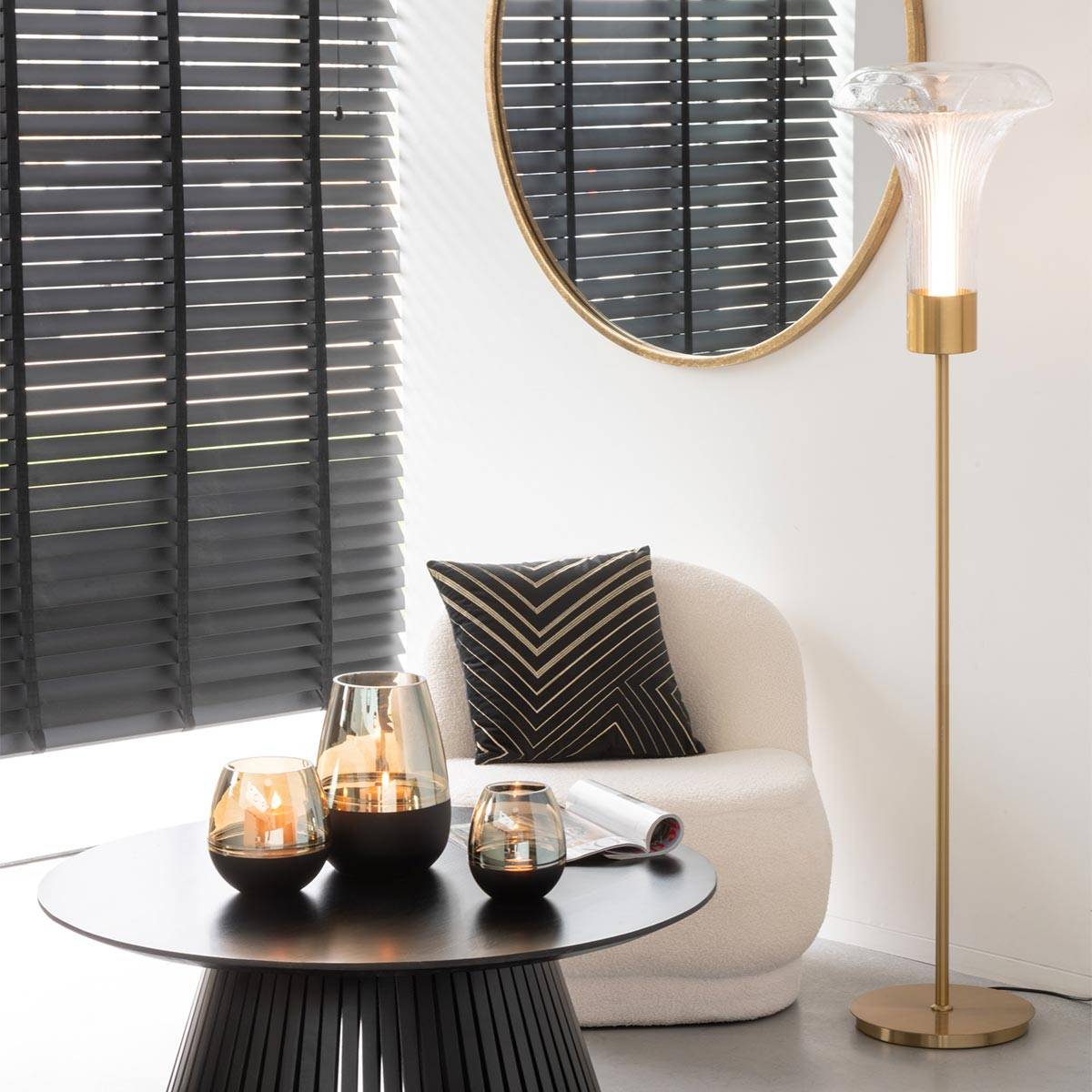 Lampadaire en Verre "Vito" 155cm Transparent & Or - Image 4