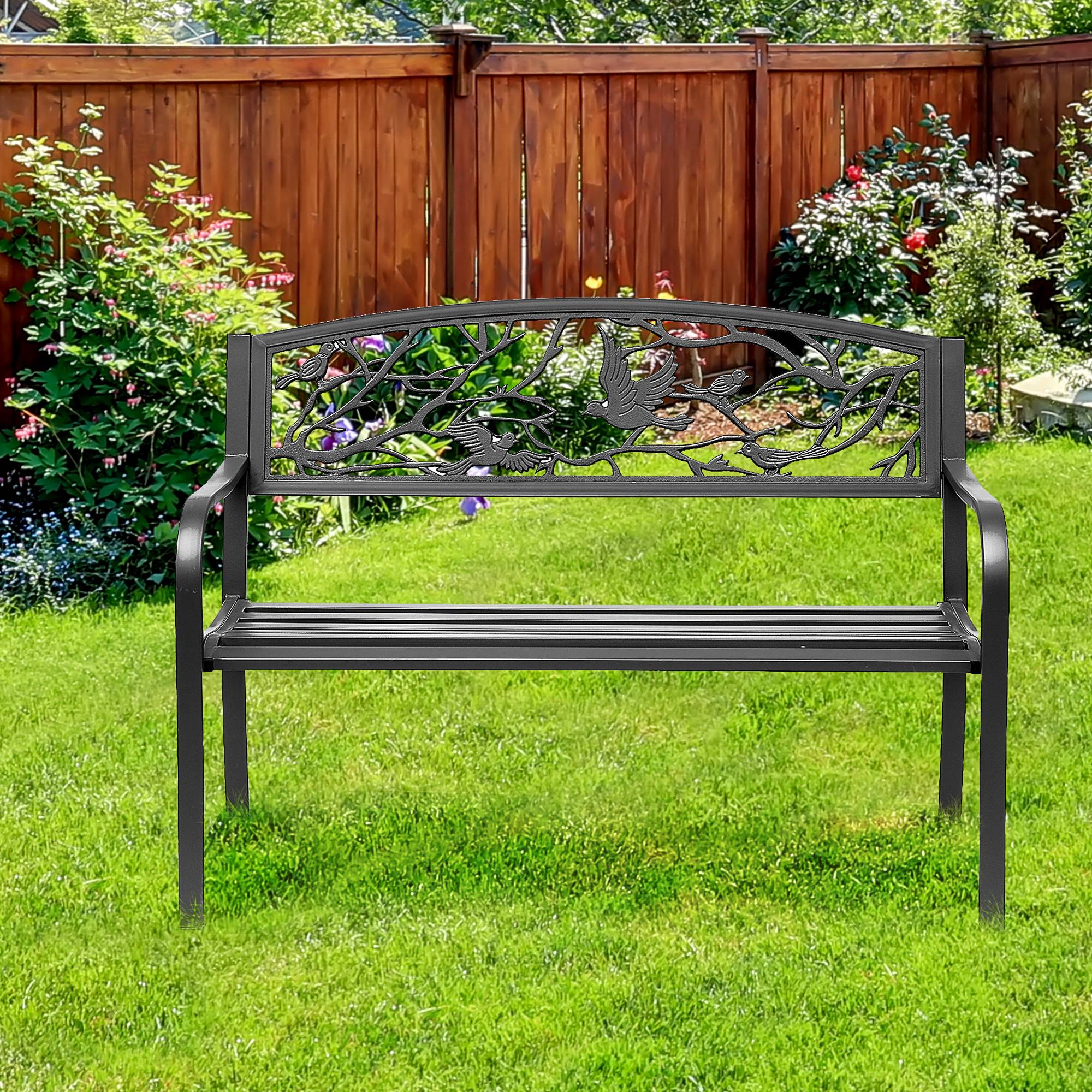 Banc de Jardin 2 Places banc extérieur jardin Style Rural Chic pour balcon terrasse patio 127 x 60 x 85 cm - Image 4