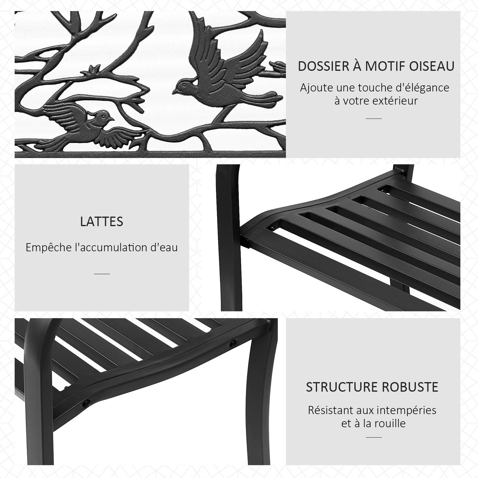 Banc de Jardin 2 Places banc extérieur jardin Style Rural Chic pour balcon terrasse patio 127 x 60 x 85 cm - Image 7