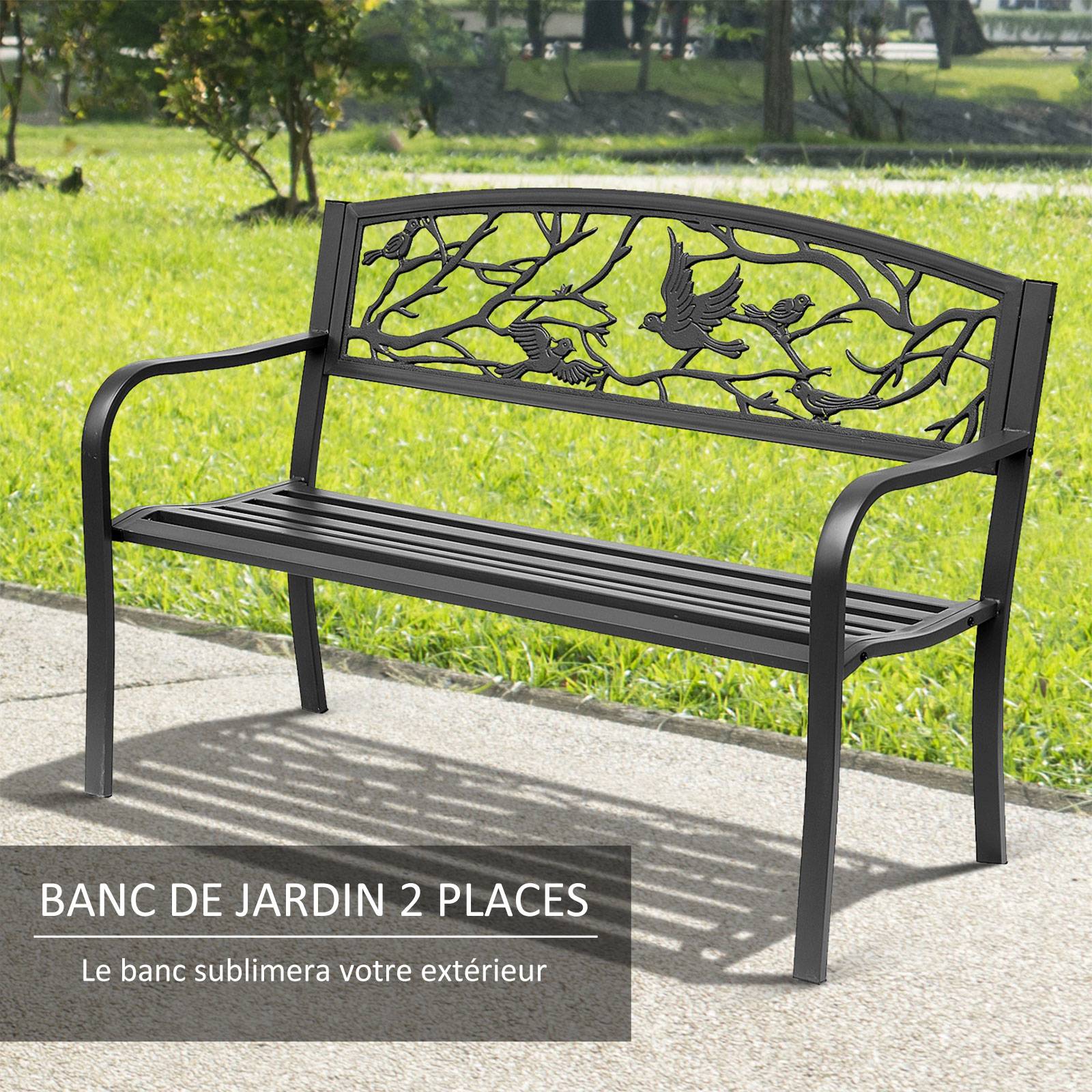 Banc de Jardin 2 Places banc extérieur jardin Style Rural Chic pour balcon terrasse patio 127 x 60 x 85 cm - Image 6