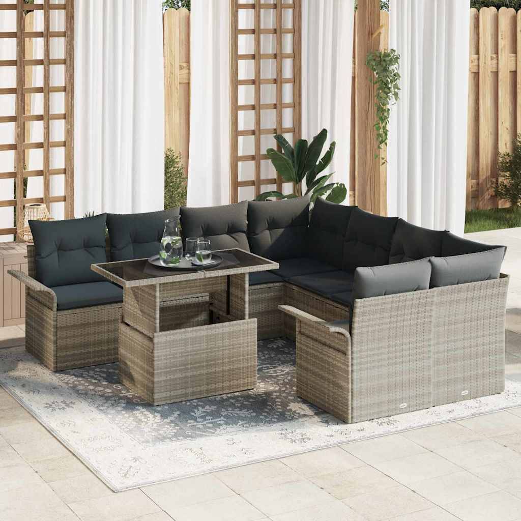 ComfortXL - Salon de jardin d'angle 9 pcs Gris clair polyrotin 8 places avec table – ComfortXL Outdoor Living - Image 1