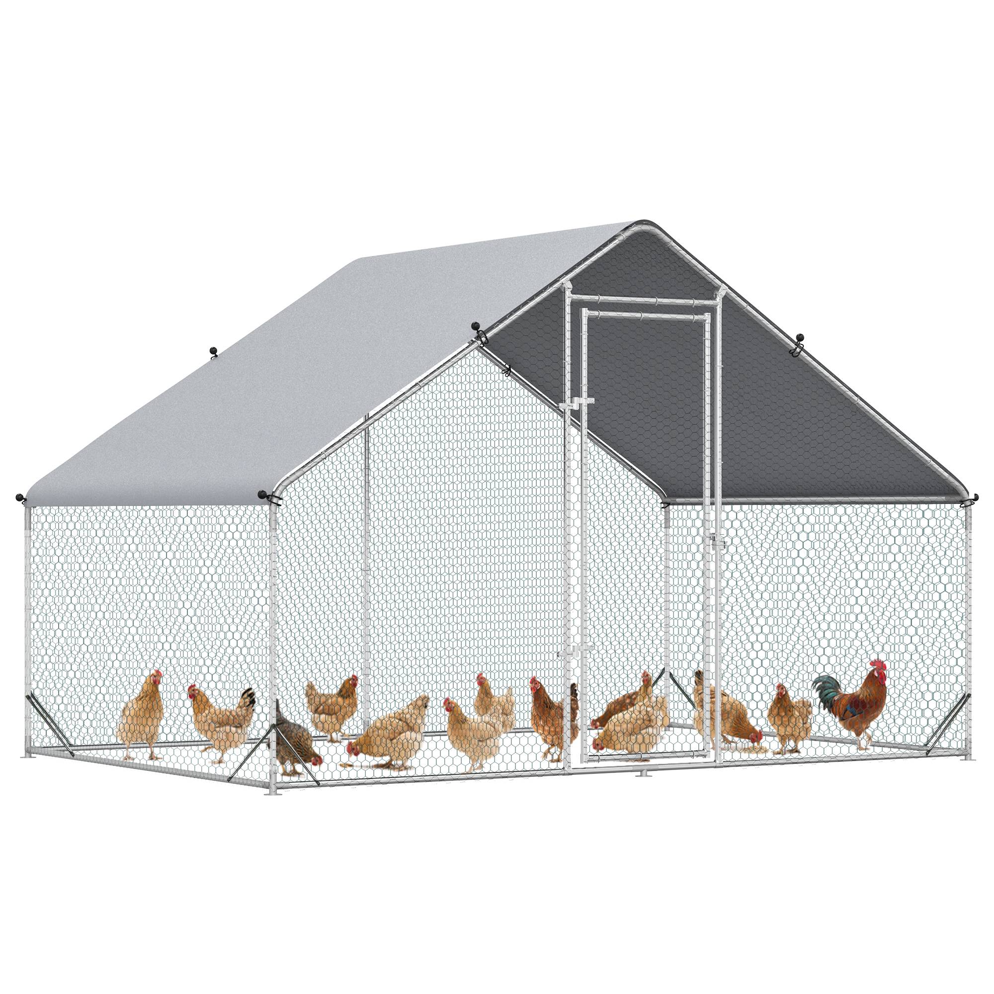 ComfortXL - Parc grillagé poules Acier galvanisé Jardin Abri couvert 3x2x2m Gris - ComfortXL Outdoor Living - Image 1